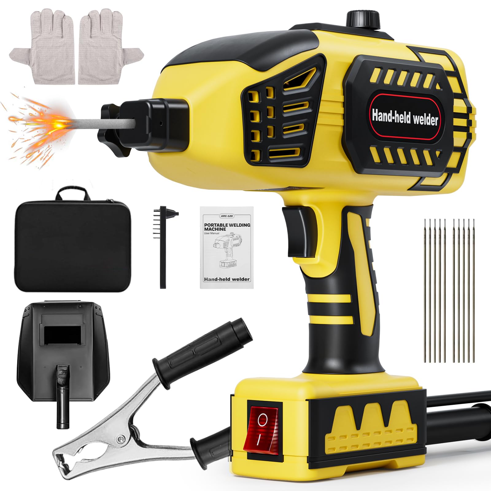 Handschweißgerät, Tragbare 220V Lichtbogenschweißgerät mit 10 Schweißstäben, IGBT-Wechselrichter, 5 Variable Stromanpassung, Elektroschweißgerätesatz für 1/16"-1/8" Schweißstäbe