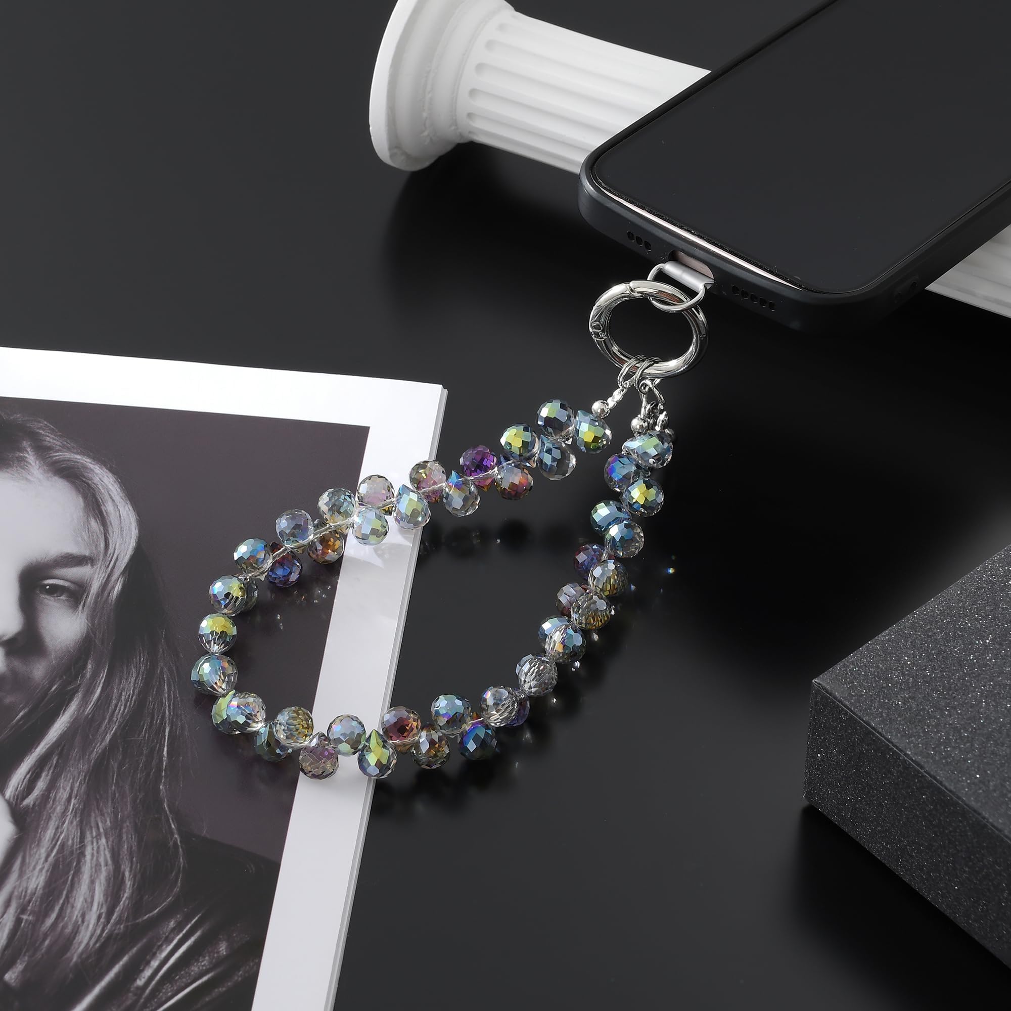 richginker Crystal Beaded Phone Wrist Strap - Sparkling Phone Charm Lanyard with Tether Tab, Hands-Free Wristlet Bracelet Strap for Women, A-Dark Purple — view 5