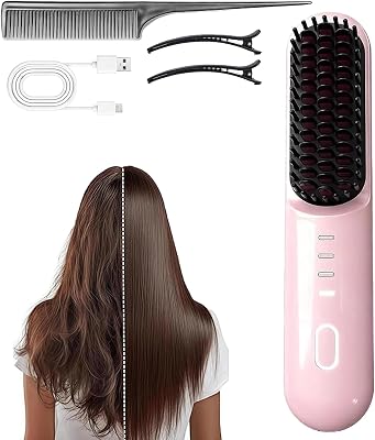 Go Brush Pro for Short Hair, New Upgraded Cordless Straightening Brush with 30s Fast Heat, 4 Temperature Settings, Ionic & Ceramic Care, 4000mAh USB-C Rechargeable for Frizz-Free Styling (1PC-Pink)
