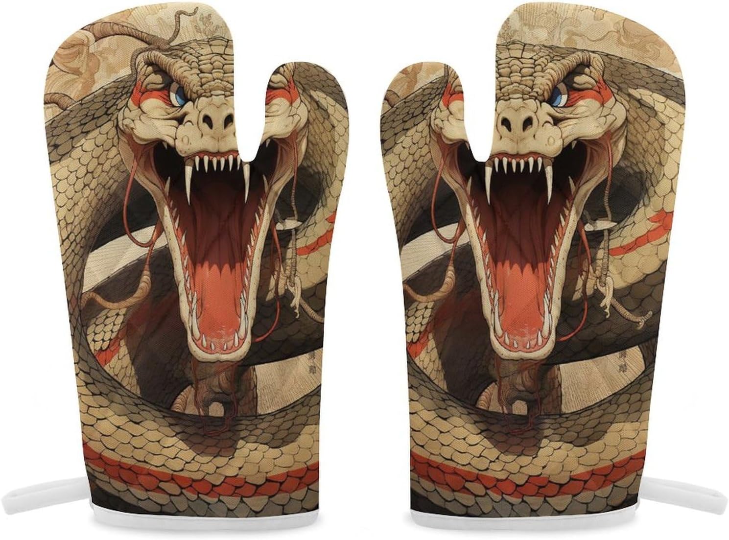 Snake Open Mouth Oven Mitts Set of 2 Non-Slip Heat Resistant Kitchen Gloves for Kitchen Cooking Baking Grilling BBQ