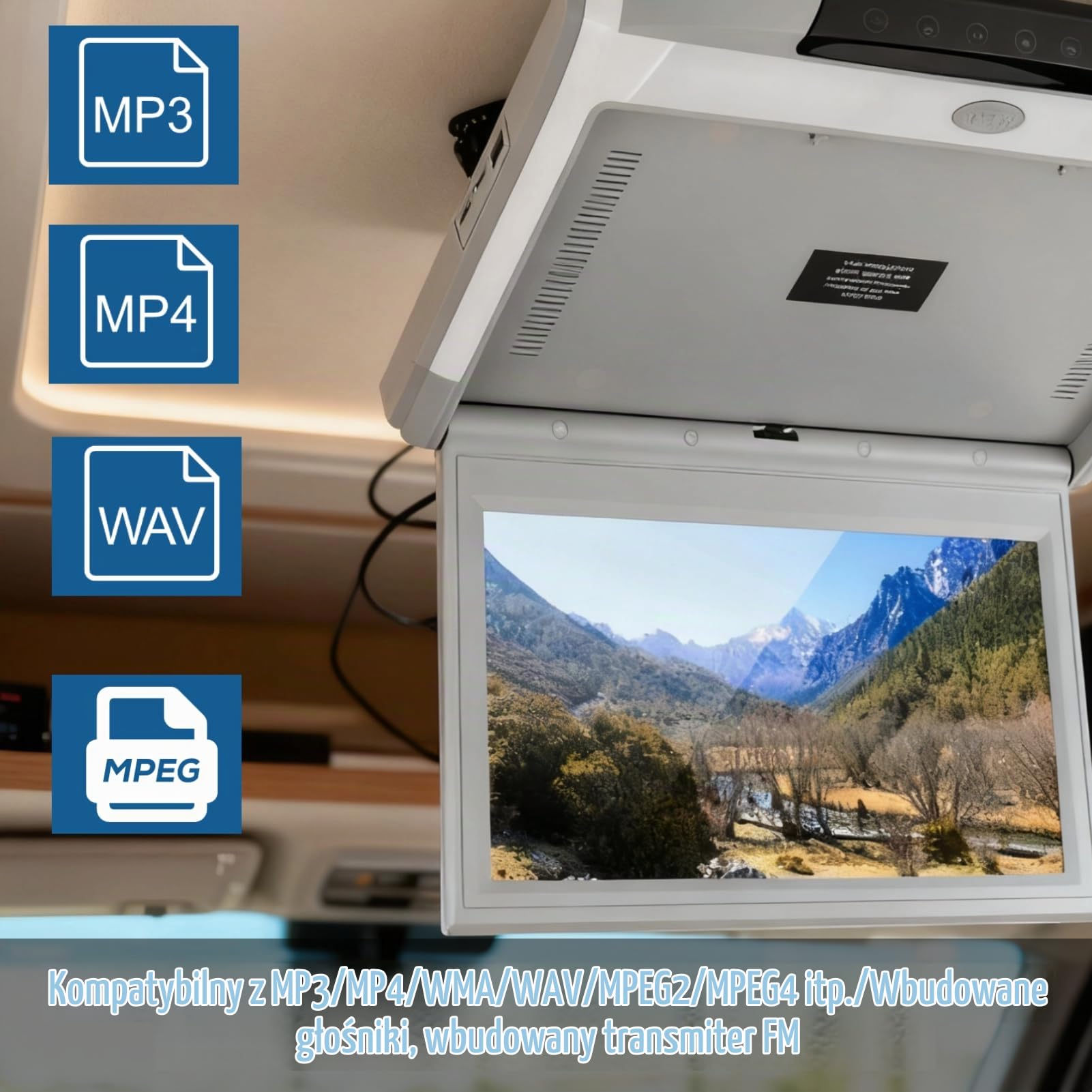 LED 1080P Monitor Samochodowy z Opuszczanym Ekranem IPS Pełny Widok Sufitowy HD Cyfrowy Telewizor Samochodowy Odtwarzacz Stereo MP5 11,6 w Ekran do Montażu Samochodowego HDMI IR FM USB SD 12 V / 24 V