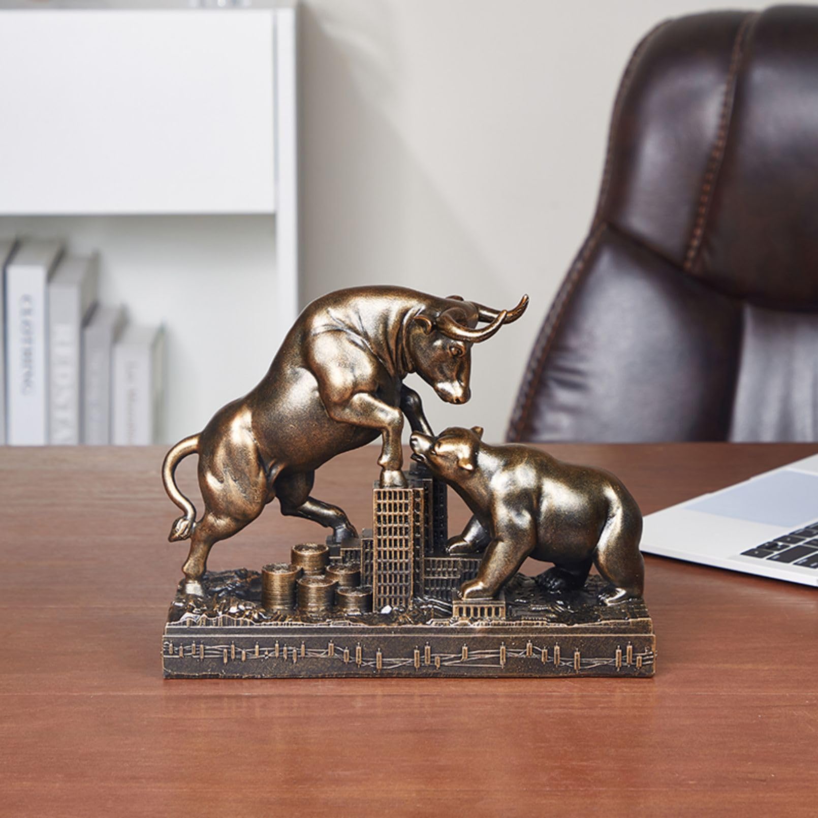 Cutfouwe Figura Decorativa de Toro y Oso para Oficina y Sala de Estar, Regalo Ideal para los Amantes de Las finanzas y entusiastas de la Bolsa,Bronce