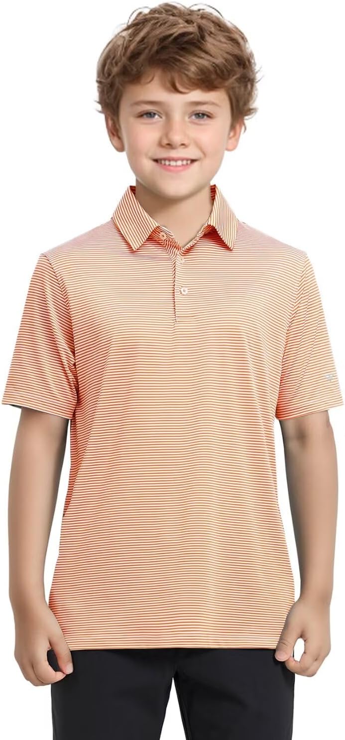 Boys Polo Shirts Short Sleeve Striped Performance Moisture Wicking Dry Fit Golf Shirts for Boys Youth Kids