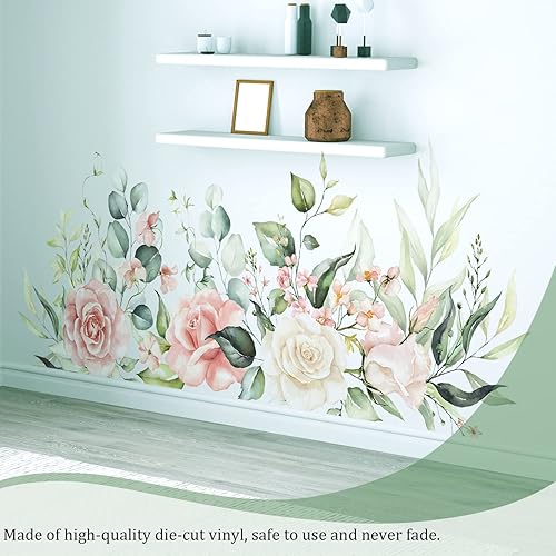 Miniatura 6 de Calcomanías de pared de flores y hojas para despegar y pegar, calcomanías grandes de vinilo floral para colgar, vid extraíble, decoración del hogar,