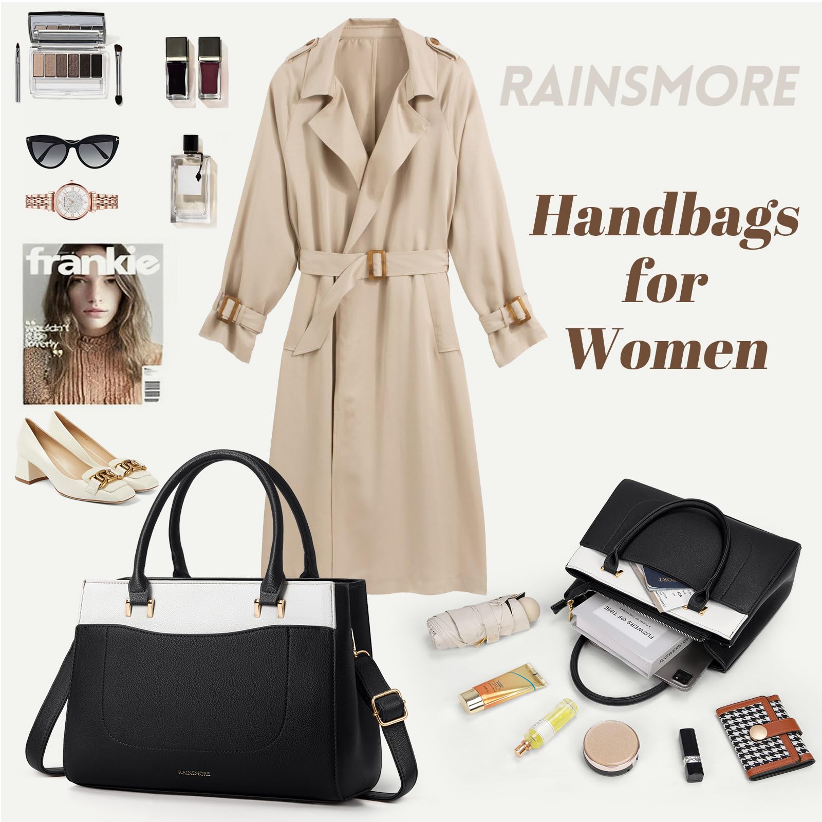 RAINSMORE Borsa Donna Borsa Mano Donna in Pelle Borse Borsetta Impermeabile Borsa Tracolla Media Molte Tasche Scomparti per Lavoro Università