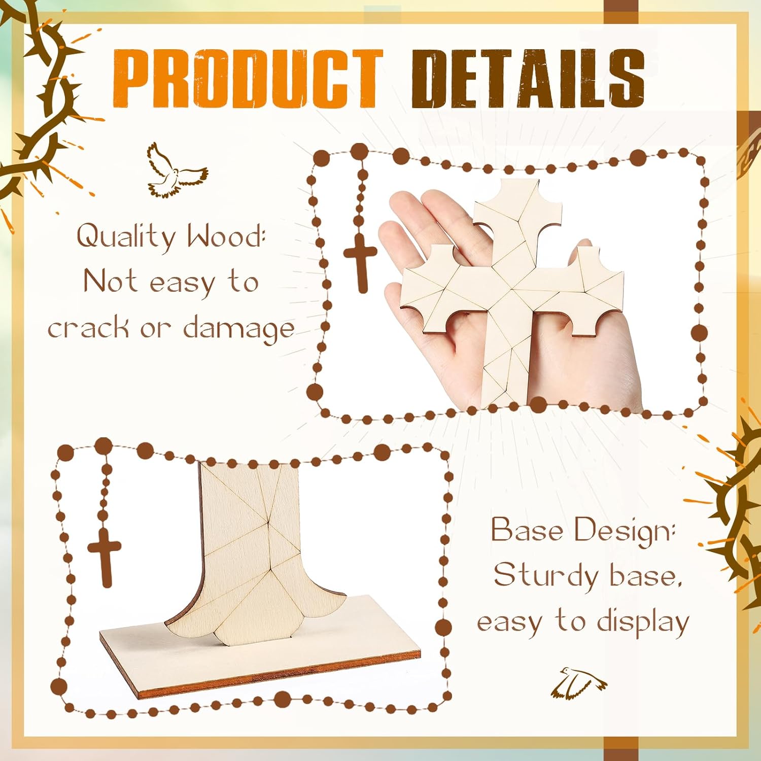 Bucherry 60 Pack Color Your Own Cross Kit Wood Christian Religious DIY Coloring Craft Kit Table Centerpiece with Watercolor Pen for Sunday School Classroom Church Art Project