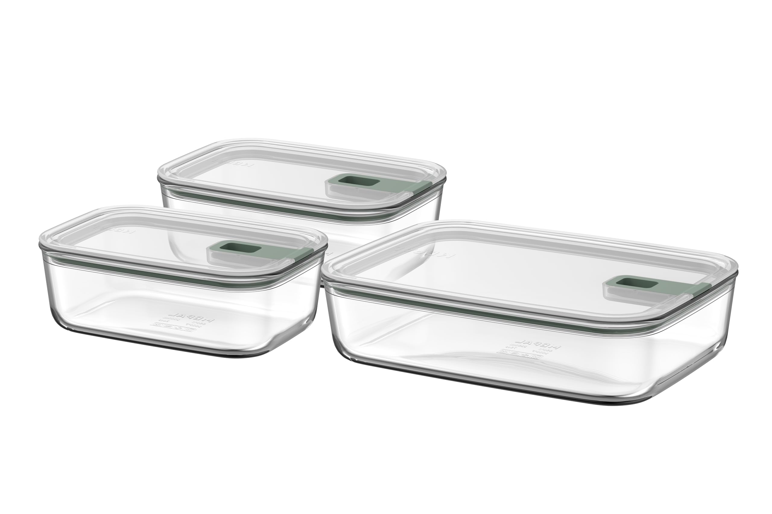 Mepal - Set Glass Food Container EasyClip - Container with lid & sliding closure - Meal prep boxen - Suitable for microwave, steamer, refrigerator and freezer - 2x 1000 + 2250 ml - Nordic sage