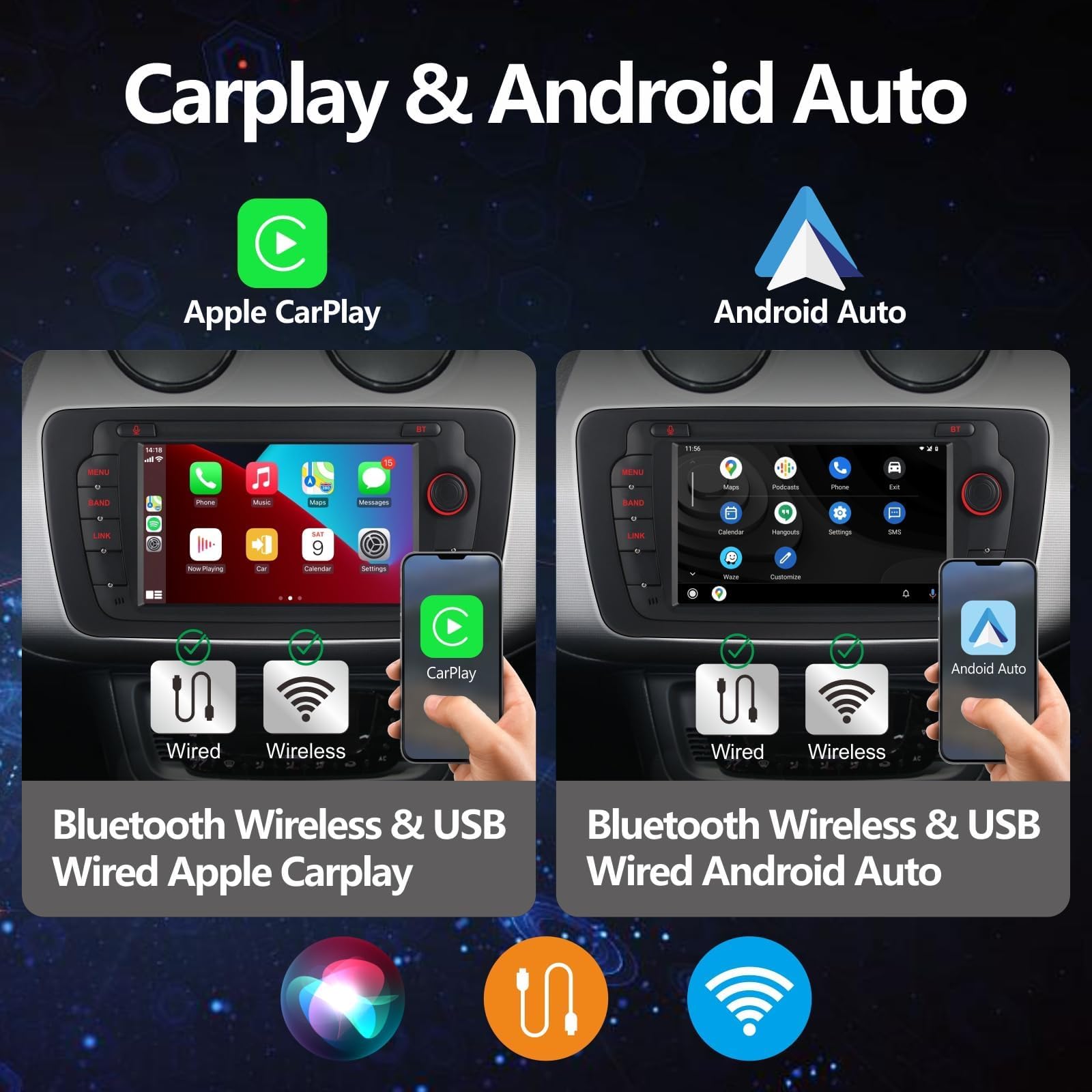 Radio samochodowe do Seat Ibiza z bezprzewodowym CarPlay Android Auto Double din z IPS Bluetooth/FM/AM Radio/USB/wysoka wydajność dla Seat Ibiza 2009-2013