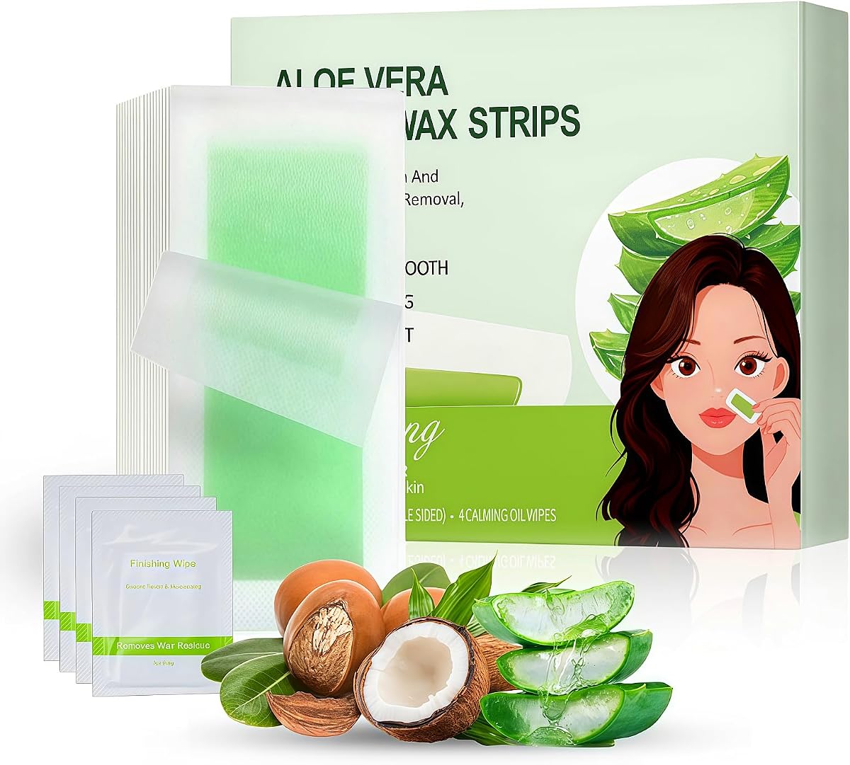 Wax Strips for Face,Bikini,Eyebrow Hair Removal, 40Pcs Facial Waxing Strips Kit for Women with 40 Face Wax Strips & 4 Calming Wipes | Hypoallergenic, All Skin Types, Aloe Vera