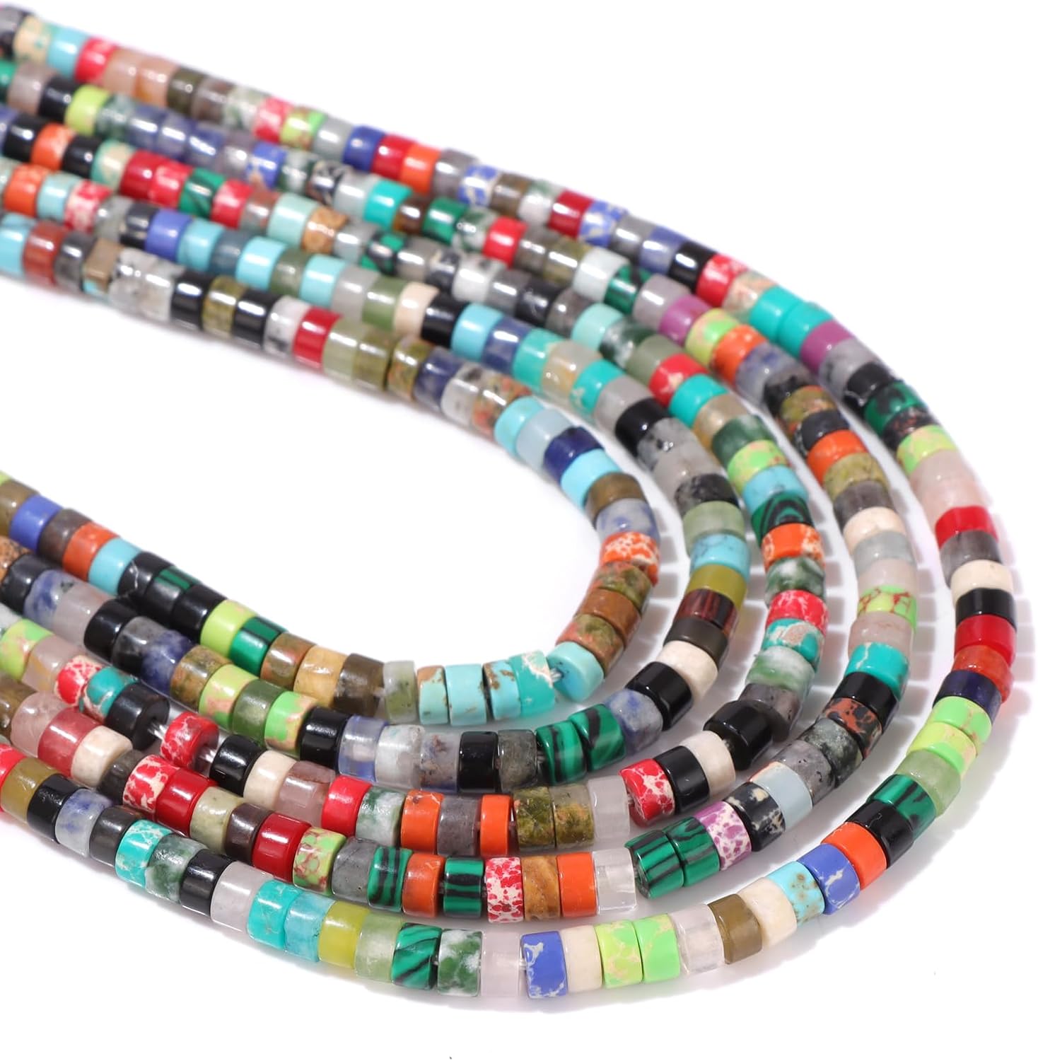 Natural Stone Tube Rondelle Gem Stone Spacer Loose Gemstones DIY Smooth Bead for Bracelet Necklace Earrings Jewelry Making(Natural Spacer Multicolor,4mm x 2mm 38cm) - Image 3