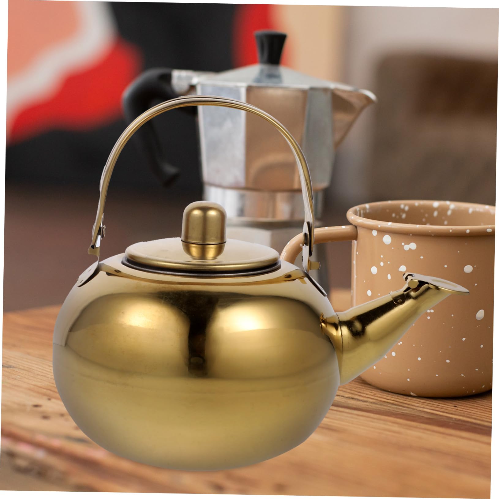 TOYANDONA Tè Termico in Acciaio Inossidabile Teiera Isolata Sottovuoto Teiera Resistente per Cucina Ufficio Viaggio Dorato