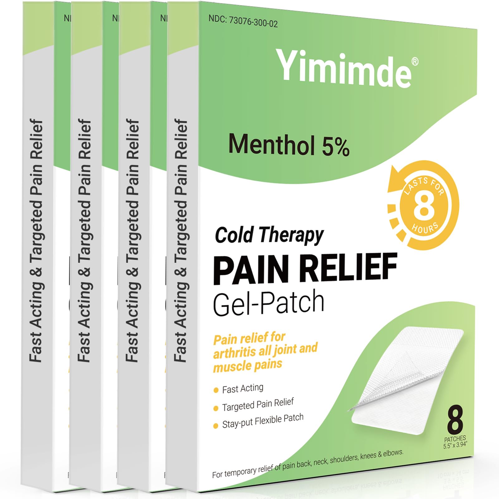 yimimde Menthol 5% Pain Relief Patches - 32 Count Maximum Strength Pain Relief Patches for Back Pain, Joint & Muscle Soreness - Fast Acting,