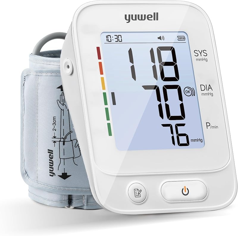yuwell Blood Pressure Monitor, Large Upper Arm Blood Pressure Cuff, Digital Blood Pressure Machine for Home Use, Large Backlit Screen Display, Stores 199 Readings, Voice Broadcasting with Batteries