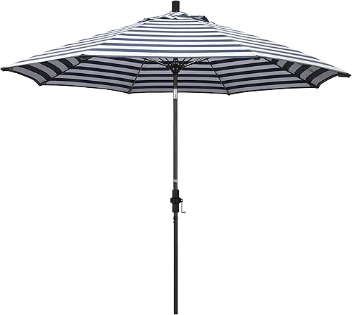 Miniatura 23 de California Umbrella paraguas de tela Olefin de 9 pies de fibra de vidrio de elevación basculante mercado de aluminio, paraguas con poste de bronce,