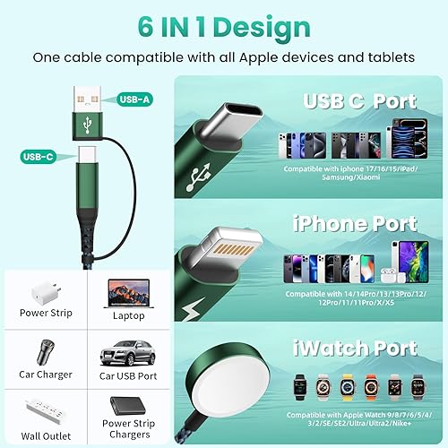 Miniatura 3 de Ideas de regalos de Navidad, cable de carga múltiple para cargador de Apple Watch, cable de carga 3 en 2 para múltiples dispositivos, cargador USB A