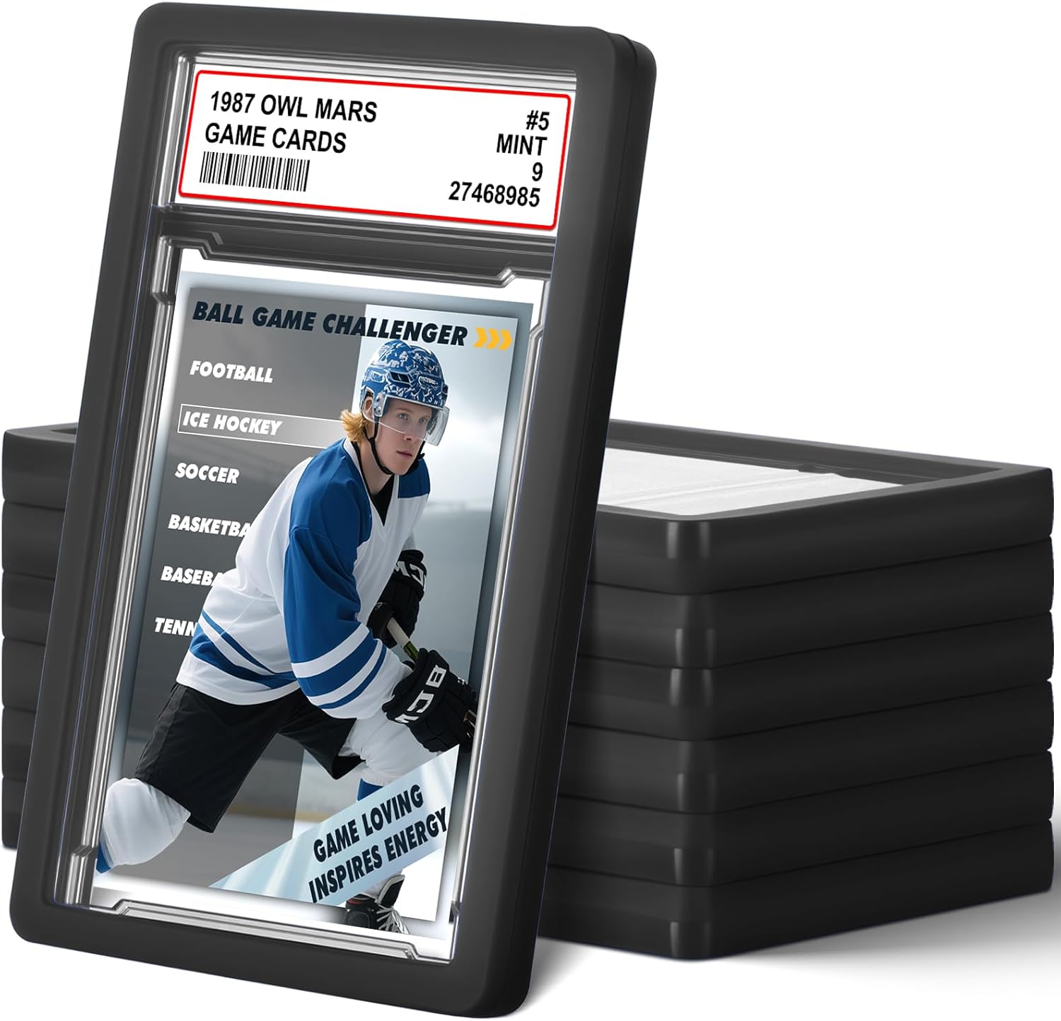 6 Pack Graded Card Slab with PSA Slab Bumper, Hard TPU PSA Slab Protector Guard for Graded Cards, Baseball Card Trading Card Slab Acrylic Hard Sleeves with Label Position PSA Slab Bumper Protection
