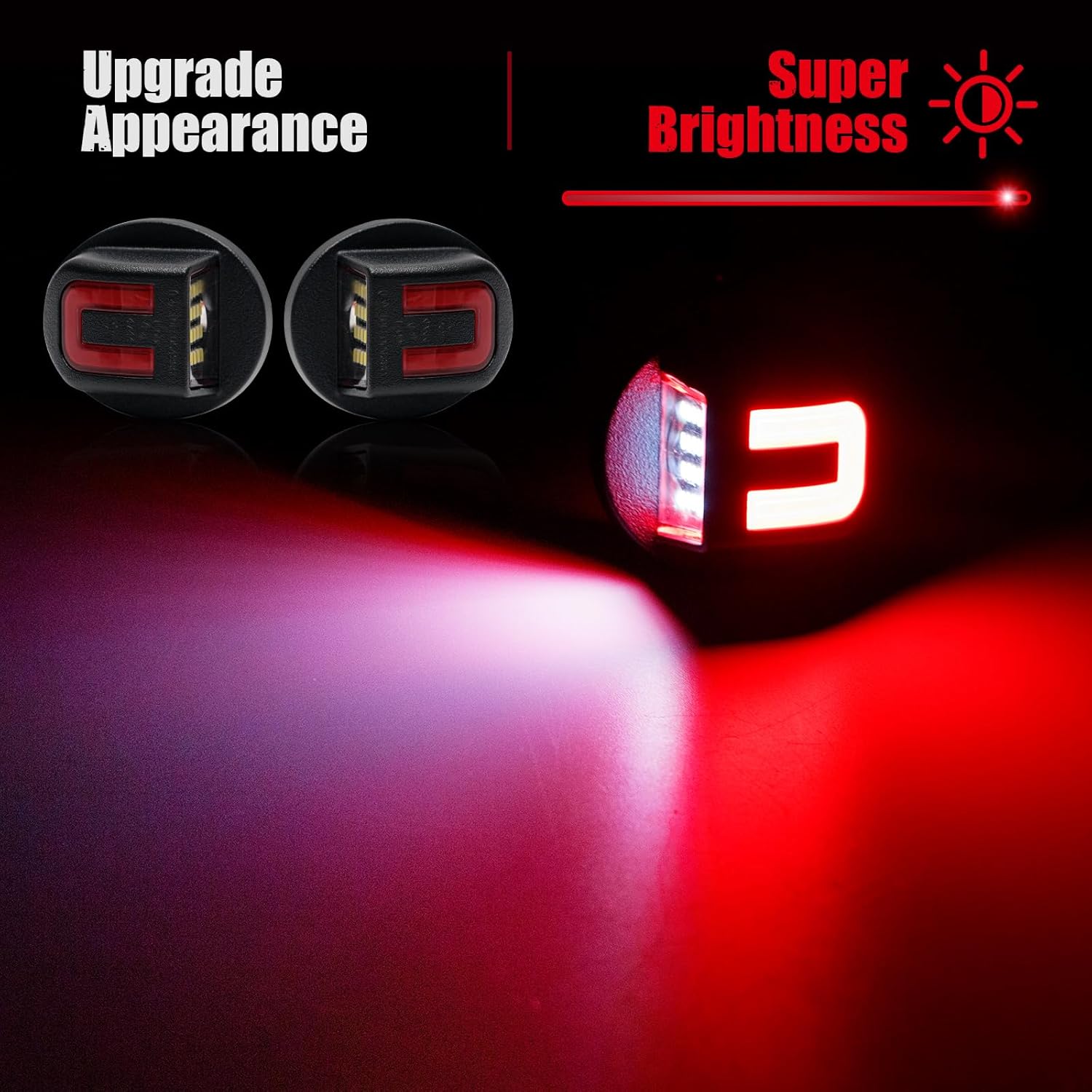 LED License Plate Lights with Socket Harness for F150 1990-2014 / for Super Duty F250/F350/F450/F550 1980-2016 F100 Tag White Light & Superbright LED C-Shaped Light Strip for Rear Parking Red Light