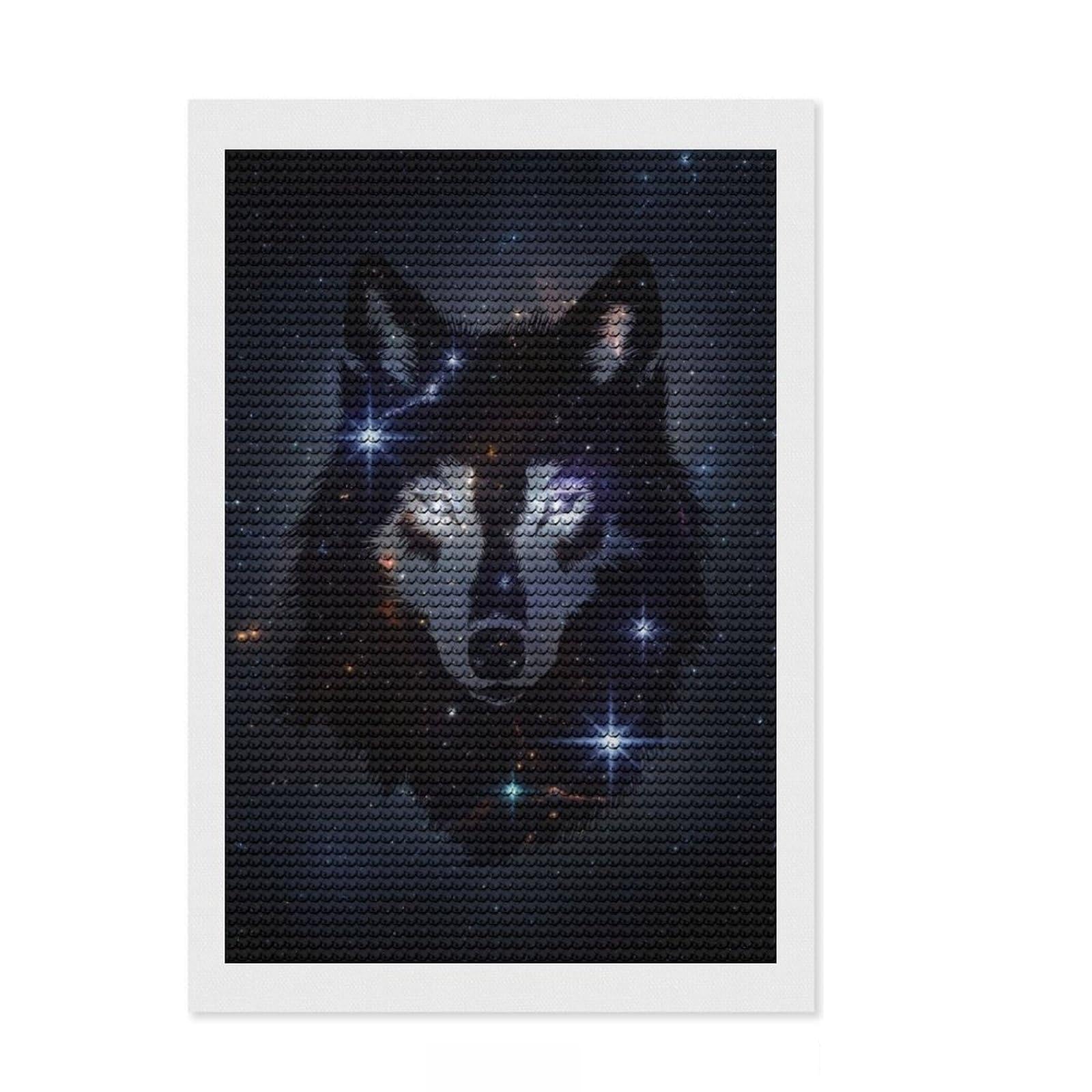 Junmoney Wolf Constellation Diamond Painting Canvas Set 8"x12", Decorate Your Room, Relaxing DIY Hobby, Modern Decor, Birthday Gift