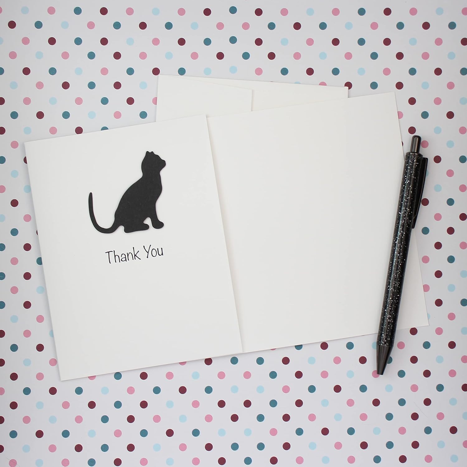 Handmade Black Cat Thank You Cards with Matching envelopes | 10 Pack Cat notecards Perfect Pet Gift Greeting | Sitter Walker Groomer Veterinarian Service Guide