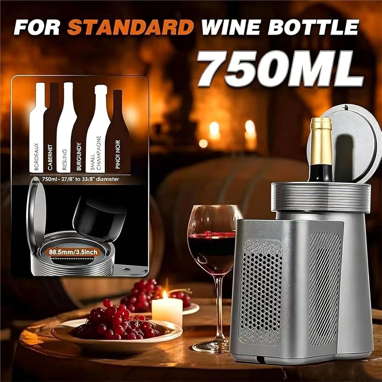Portable Electric Wine Chiller,Wine Cooler Bucket | 2℃–20℃ 24h Iceless Constant Cooling,Sturdy Stainless Steel Material, Running Ultra-quietly,For Home Bars,Rvs