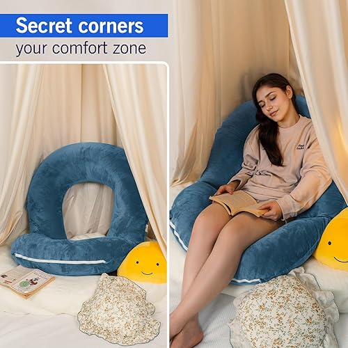 Vista 18 de INSEN Almohada de lectura, almohada de espalda para sentarse en la cama para leer, enfermera y relajarse, almohada de lectura para adultos, madres