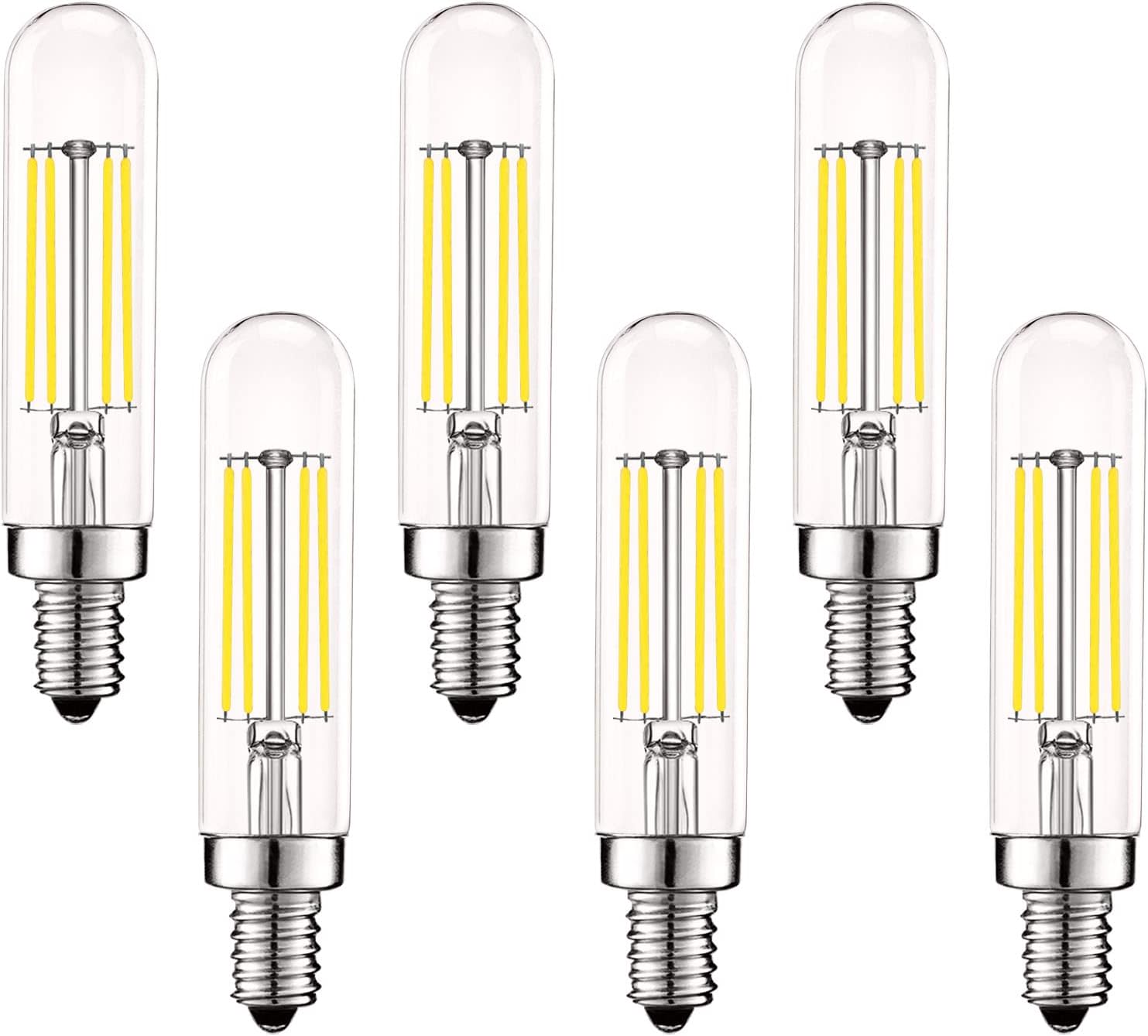 LUXRITE Vintage E12 LED Bulb 60W Equivalent, T6 T6.5, 3000K (Soft White), 500 Lumens, Dimmable Candelabra LED Tube Bulbs 5W, Clear Glass, Edison Filament Tubular Light Bulb, UL Listed (6 Pack)