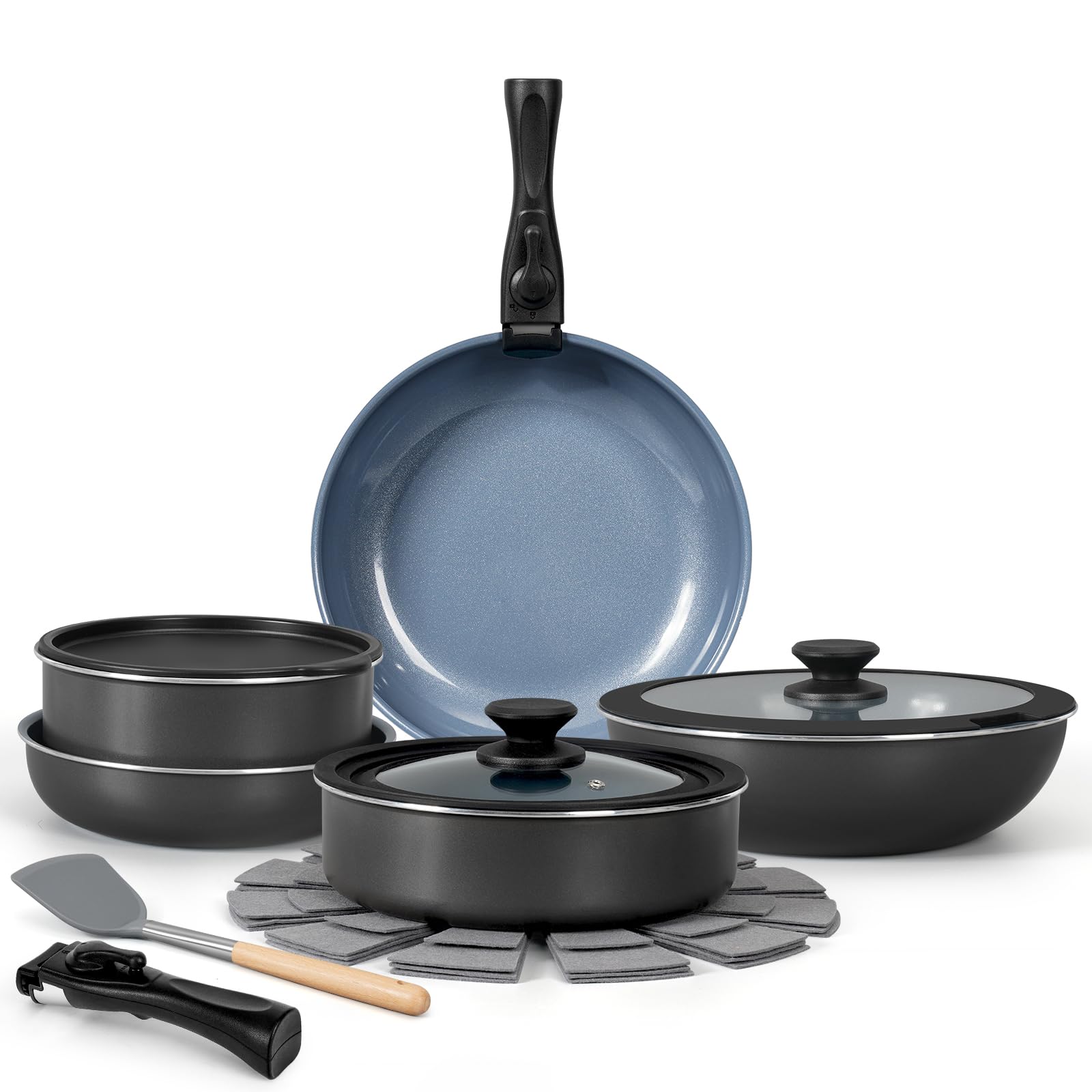 Ensemble De Casseroles Et Poêles Antiadhésives 10 Pièces - Or Champagne
