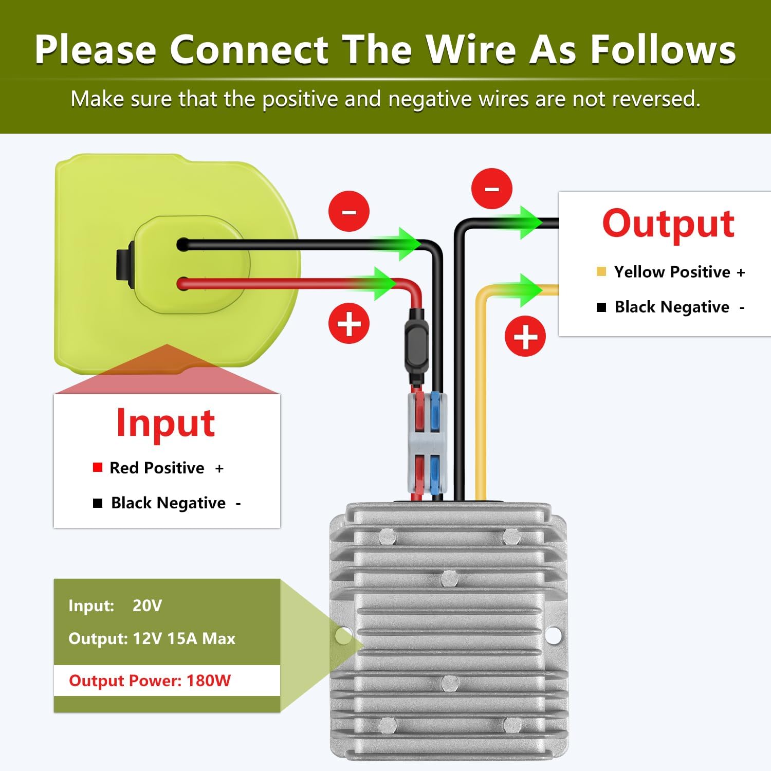 18V to 12V Step-Down Converter for Ryobi 18v Battery for Power Battery Adapter Wheel, DC 12V 15A 180W Buck Converter Regulator with 30A Fuse & Wire Terminal for Golf Cart RC Car Truck Light & DIY - Image 3