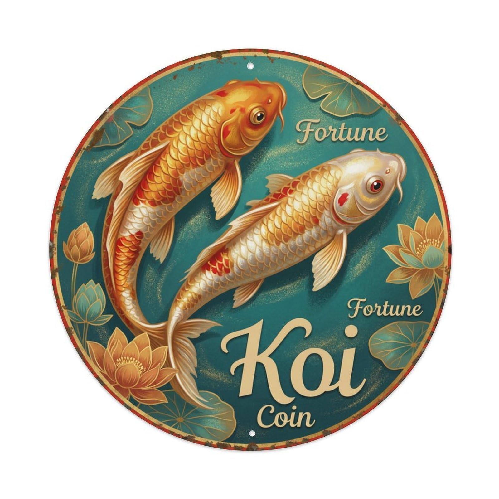 Tgrcjimh Style Metal Tin Sign Koi Fish Fortune Coin Lucky Gold Japan