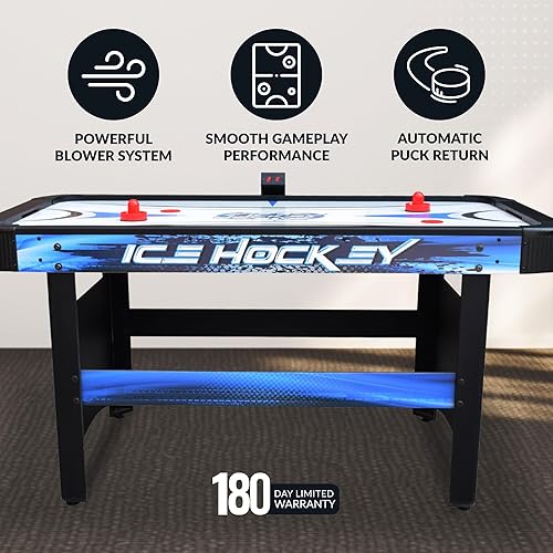 Miniatura 4 de Hathaway, mesa de juego de aerohockey de 5 pies, para salas de juegos familiares, con puntaje electrónico, discos y percutores gratuitos