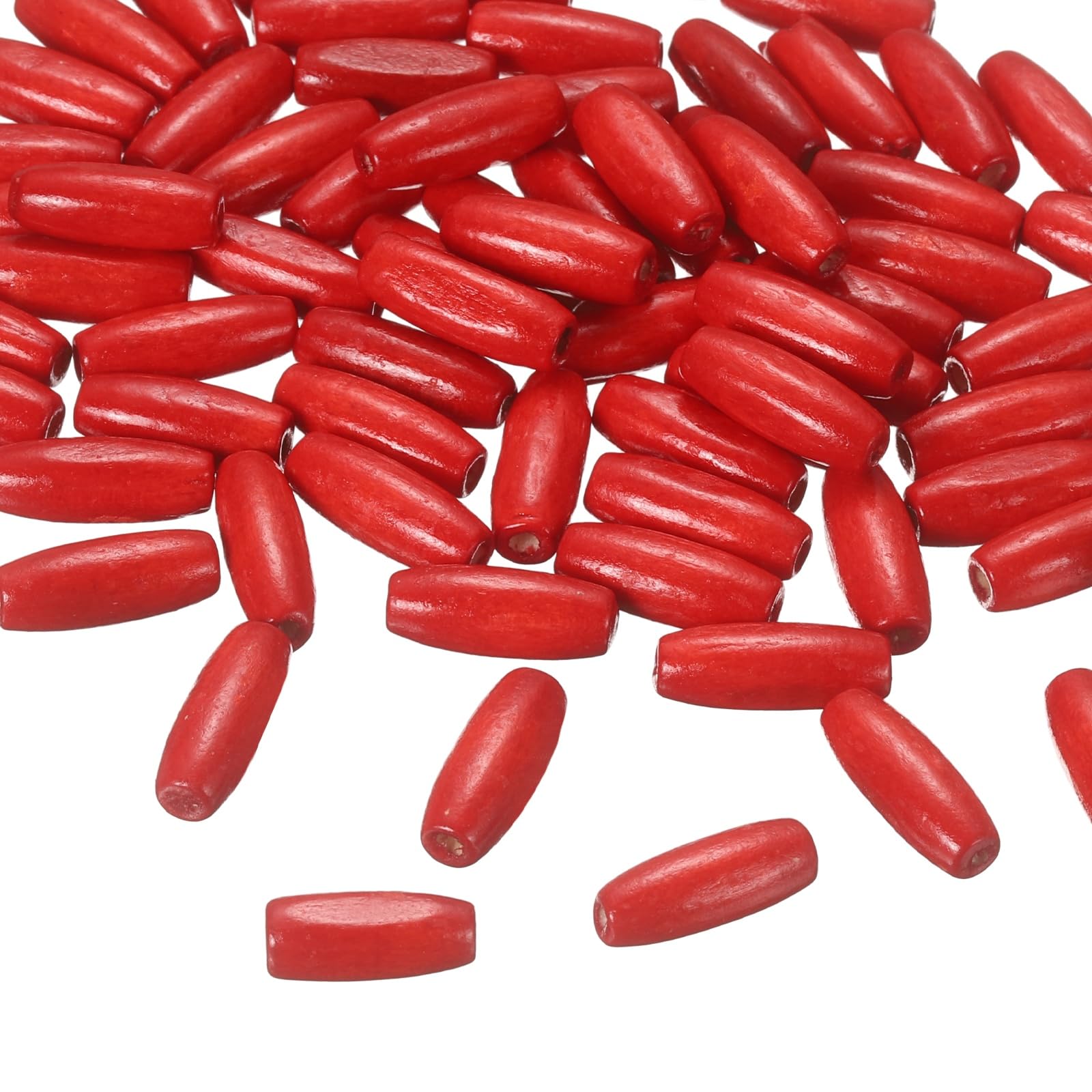 sourcing map 100 Pcs Natural Oval Wooden Beads, 8 x 22mm Macrame Wood Spacer Loose Beads with 3mm Hole for Craft DIY Jewelry Making Decor Necklace Bracelet, Red