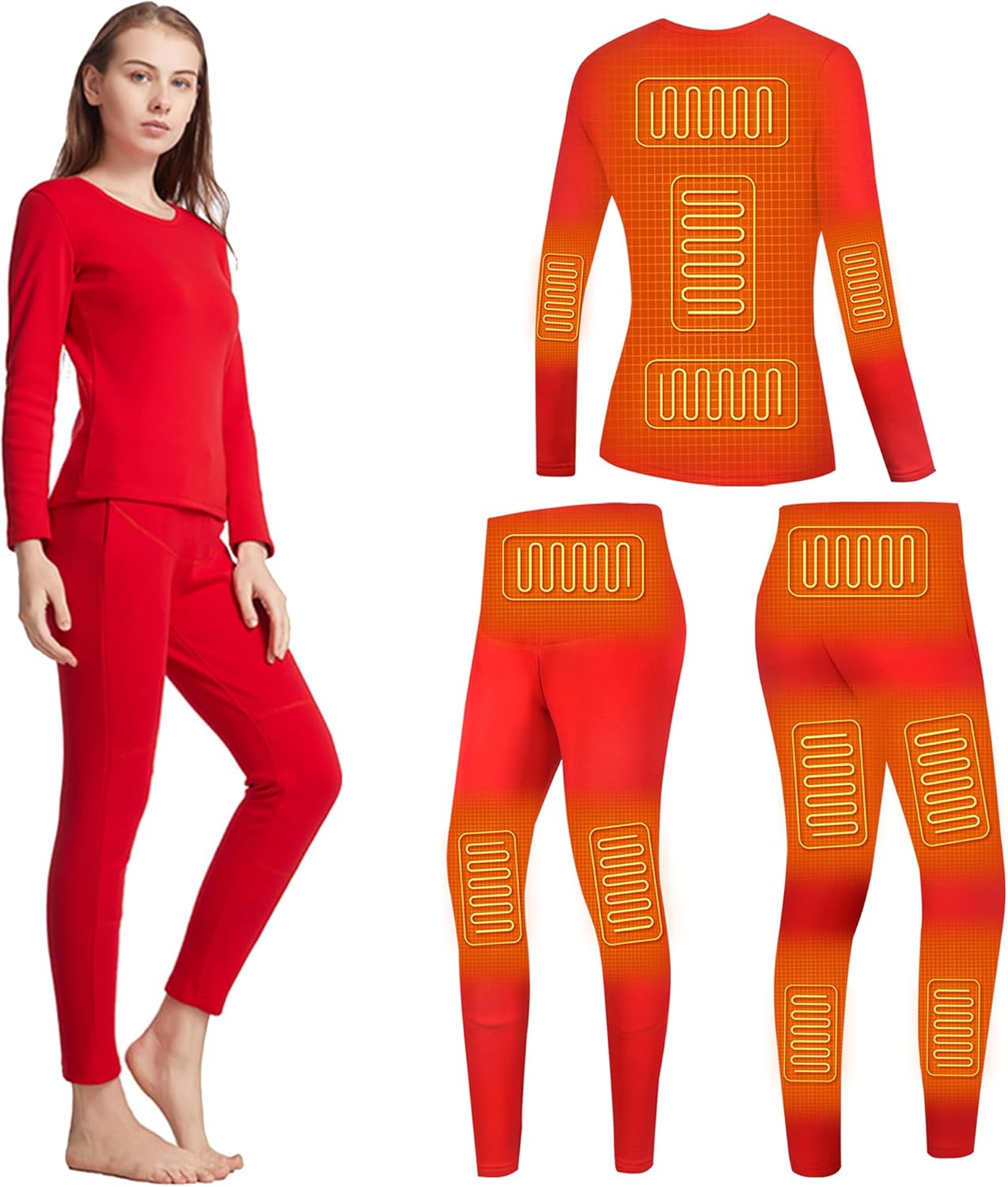 Heated Thermal Underwear for Women, 13 Heating Zones Long Johns Set Thick Baselayer Shirt Pant for Hunting Skiing