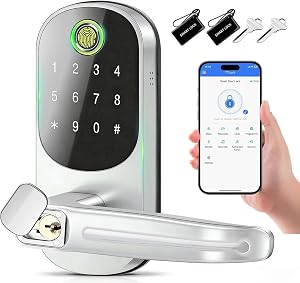 Smart Lock - Fingerprint Door Lock with Handle, Keyless Entry Door Knob with APP/Fingerprint/IC Card/Digital Code/Key, Electronic Keypad Deadbolt Lock for Home Hotel Bedroom Security, Auto Locks