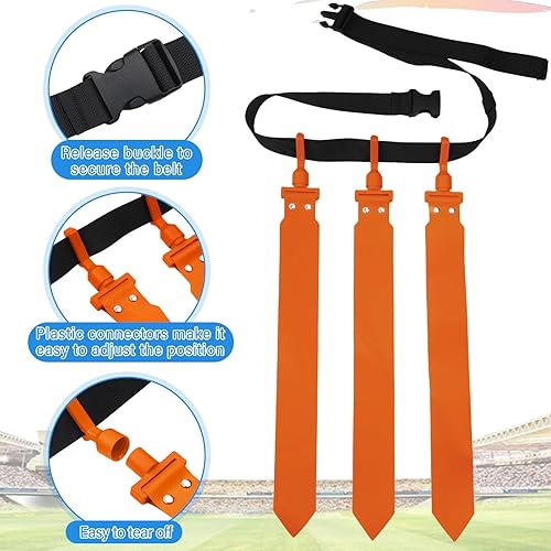 Miniatura 10 de Junkin Juego de cinturones y banderas de fútbol para 6 jugadores, cinturón de fútbol ajustable con 3 banderas por cinturón para niños, adolescentes