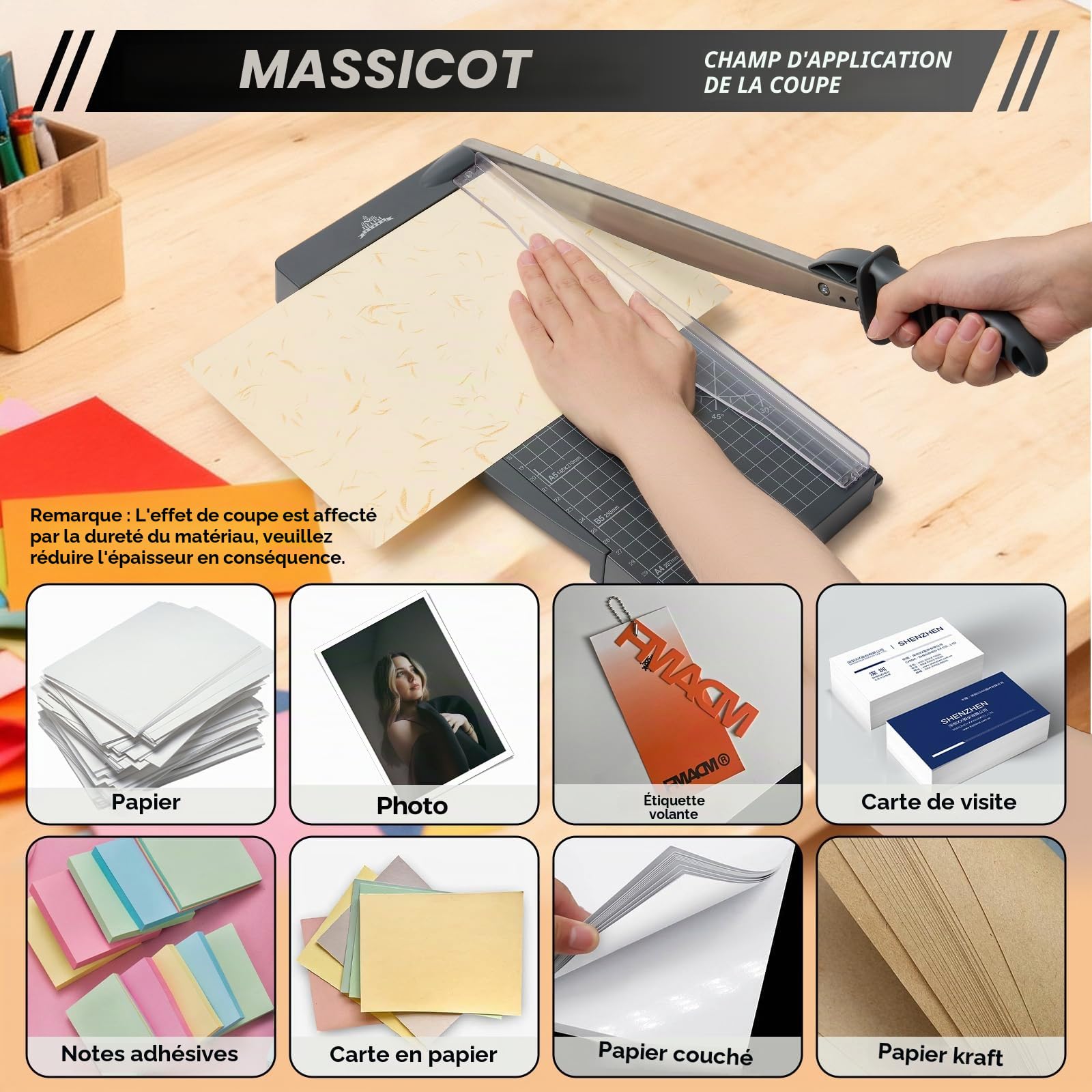Massicot A4 Outil de Scrapbooking avec Protection de Sécurité et Verrouillage de la Lame Couper Papier et Photo，Coupe Papier à Guillotine Peut Couper jusqu'à 10 Feuilles（Gris foncé）