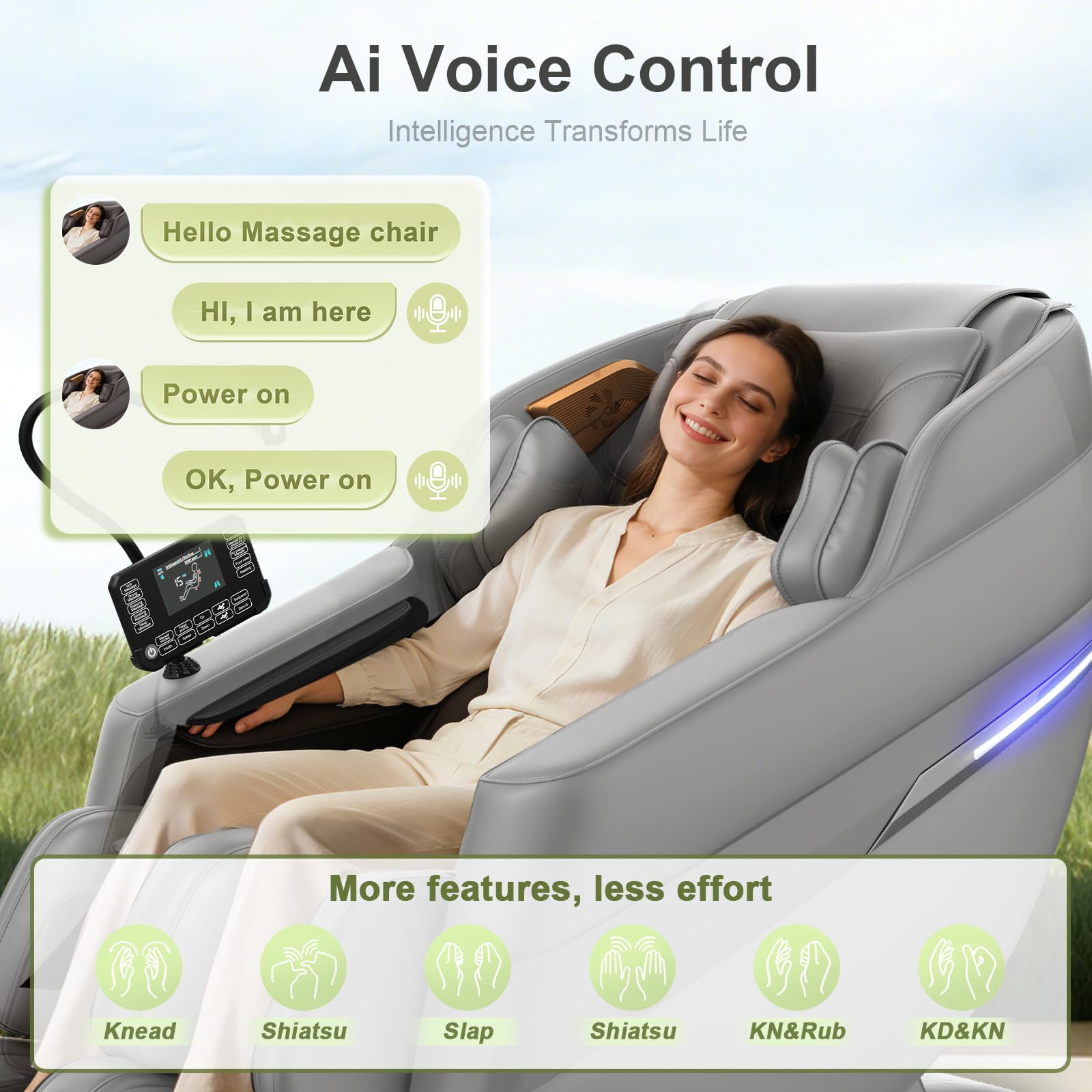 Gegcucey 3D SL-Track-Massagesessel, Ganzkörper-Massagesessel mit 8 Luftkammern, Heizfunktion für Beine und Taille, Fußrollenmassage, KI-Sprachsteuerung und Bluetooth-Lautsprecher, Zero-Gravity-Modus - 5