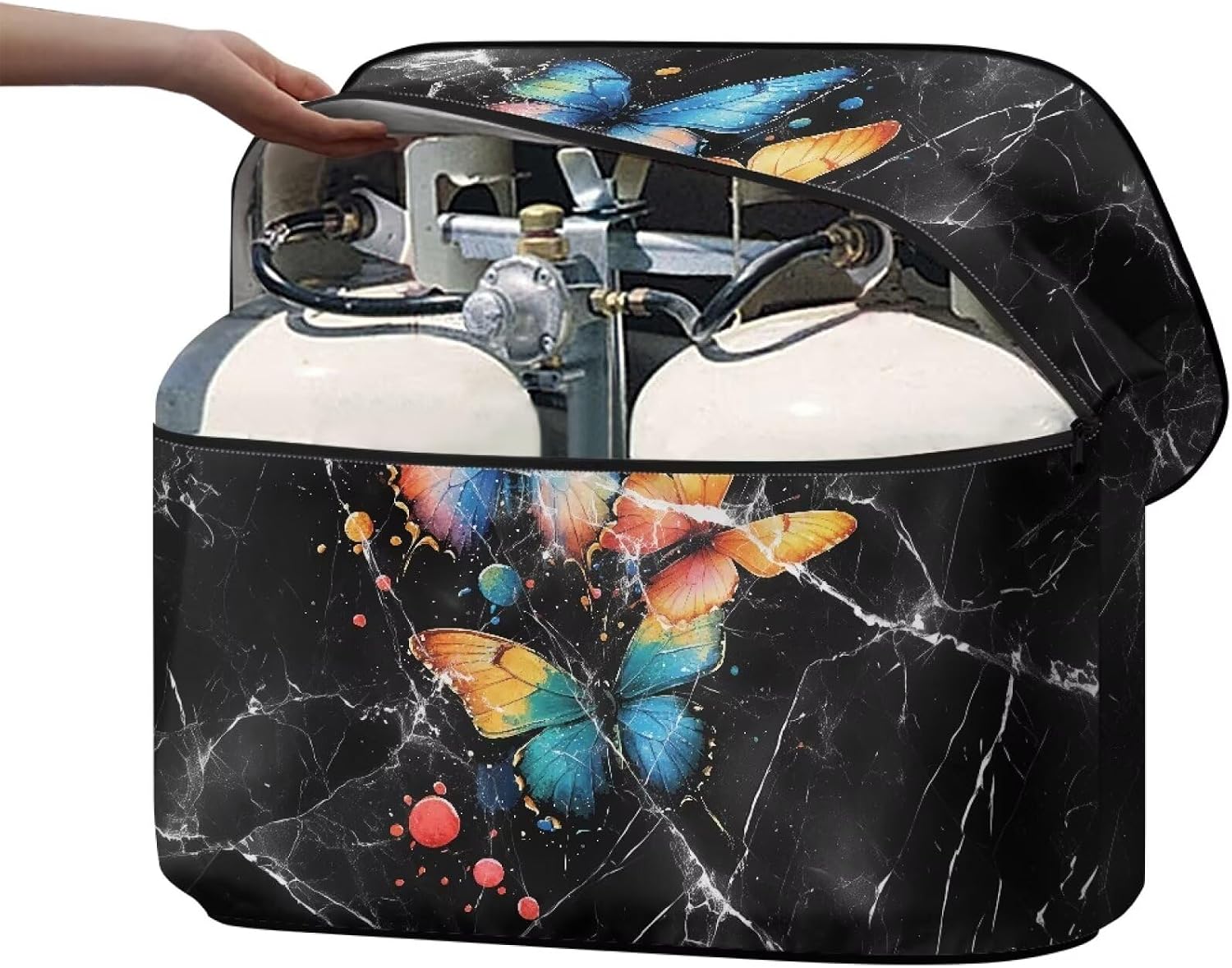 Camper Cover Travel Trailer Cover Sun Protection RV Camper Propane Tank Cover Camper Accessories for Outdoors Easy to Install(Butterfly Marble)