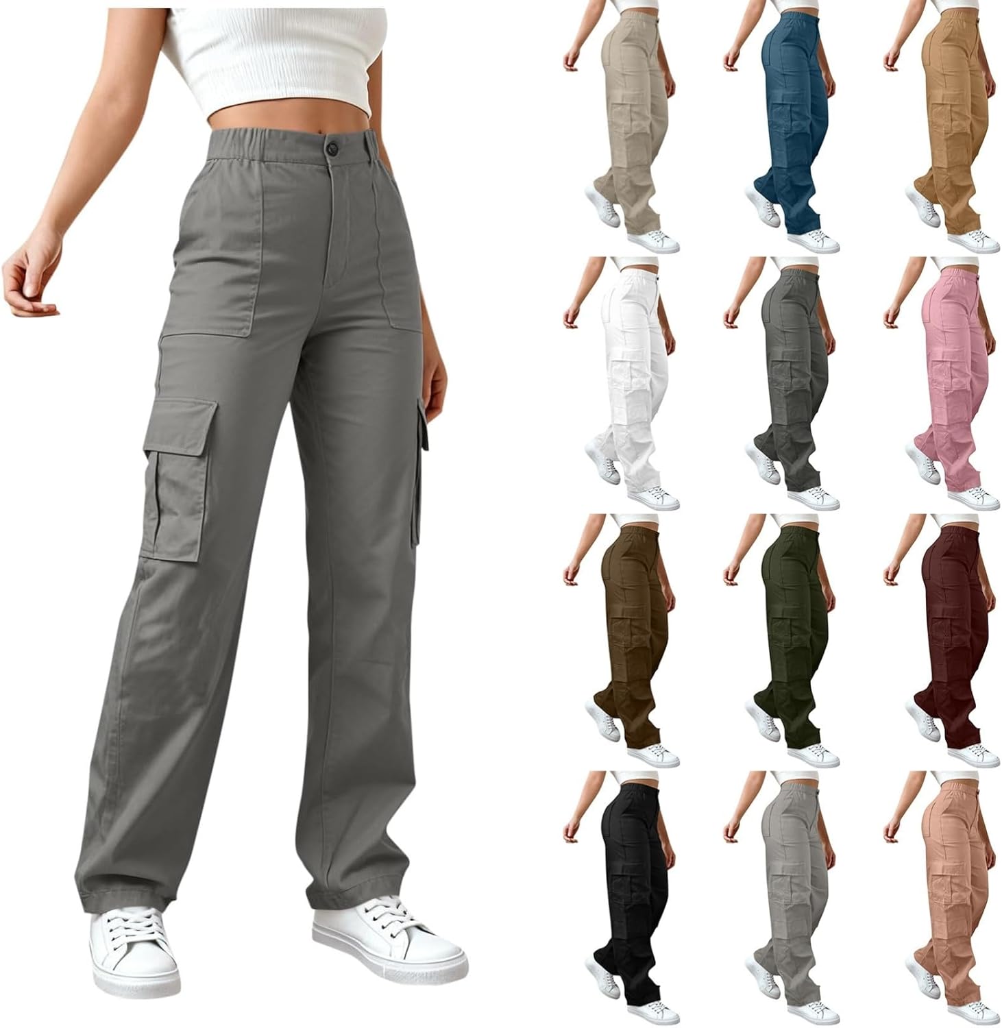 Baggy Cargo Pants for Women High Waisted Lightweight Open Leg Pants Hiking Streetwear Fashion Outfits with Pockets