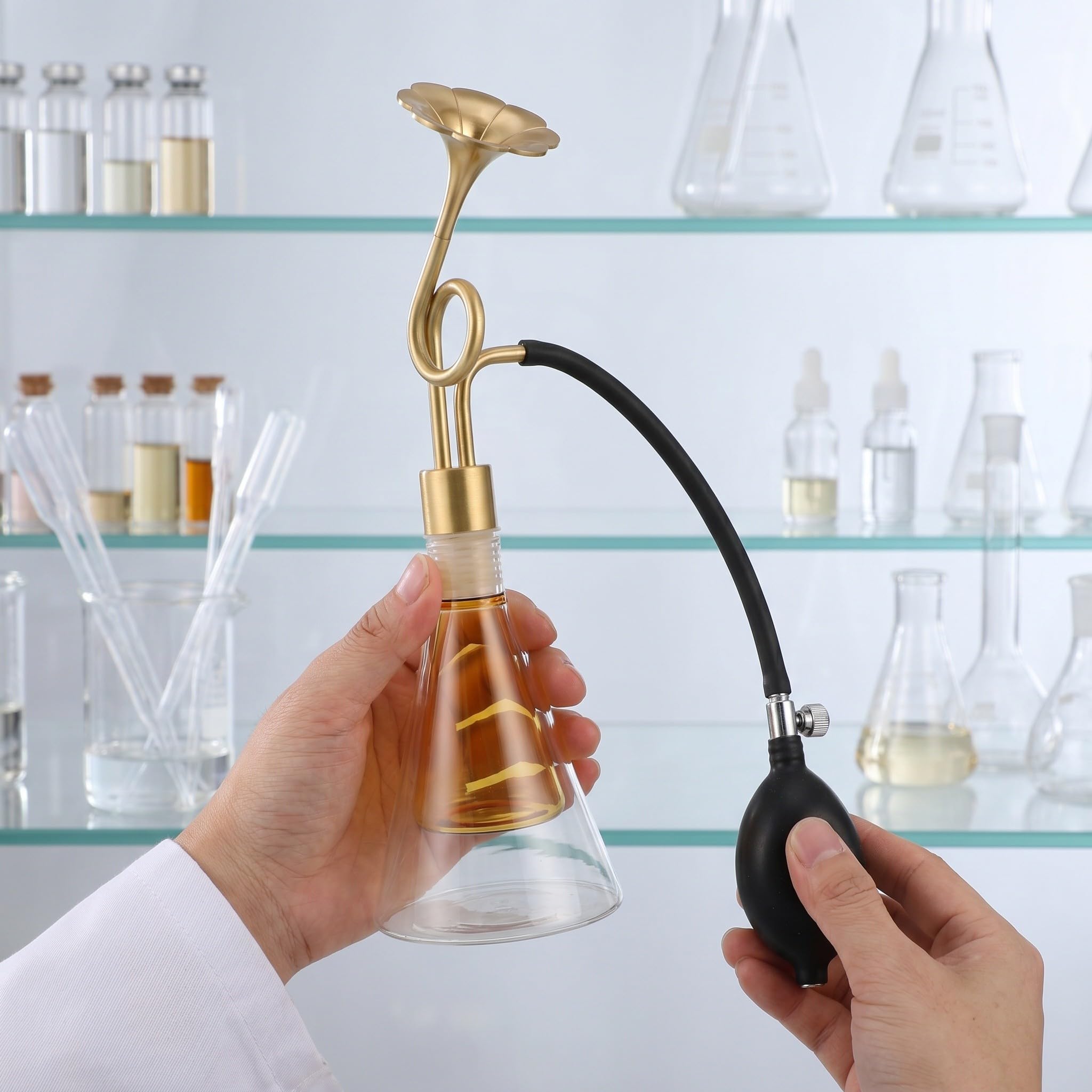 Frasco de vidrio para muestras de aceites esenciales, botella de latón para perfumes, granos de café y té, dispositivo de prueba de fragancias para spas, exposiciones y decoración.