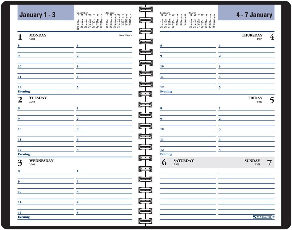 Weekly Appointment Book, Hourly Appointments, Nonrefillable, 4-7/8 x 8, Black
