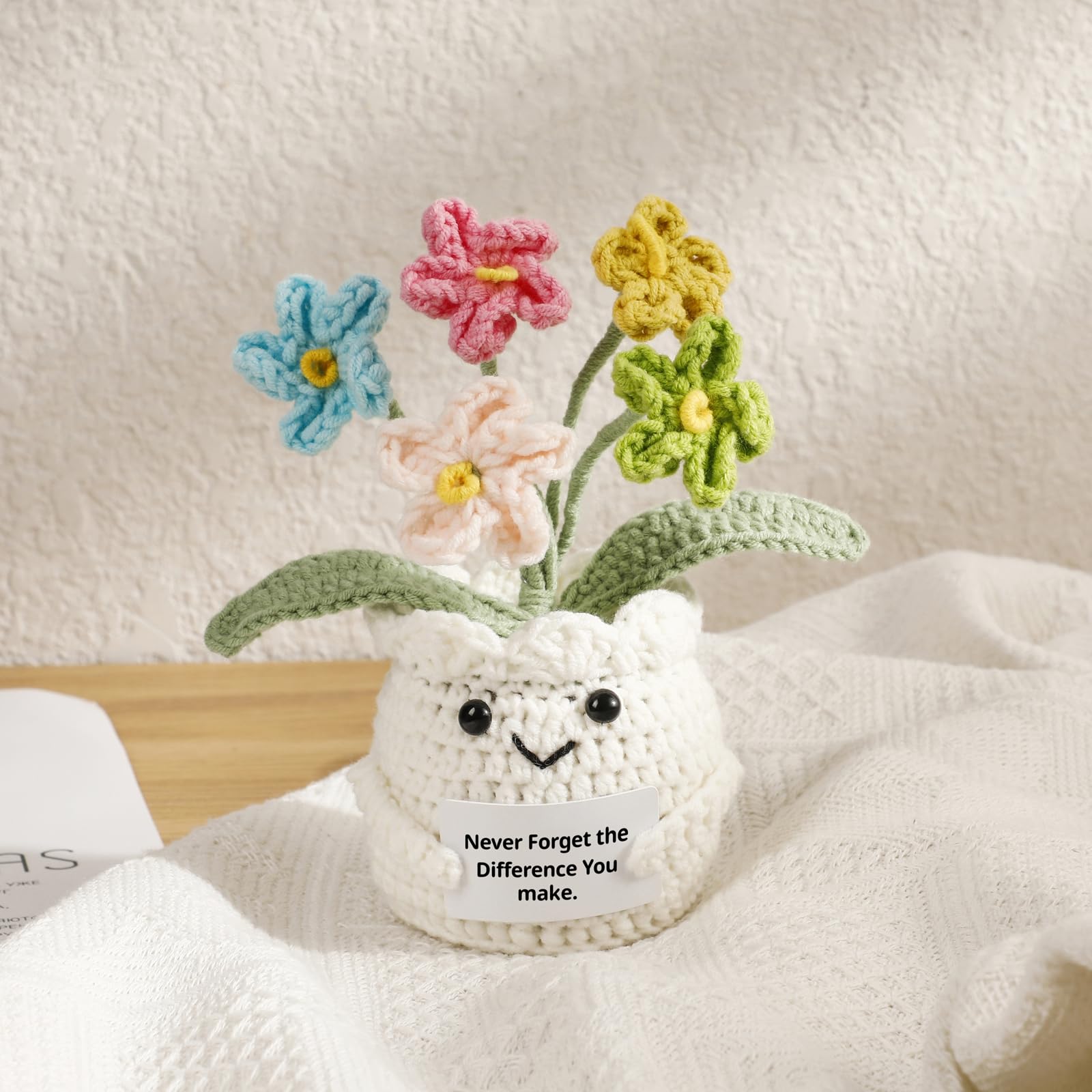 Tidelit Thank You Gifts Positive Crochet Flowers Affirmation for Women Friend Teacher Nanny Doctor Nurse, Handmade Crochet Flower Bouquet with Card, Emotional Support Gift Employee Appreciation Gift