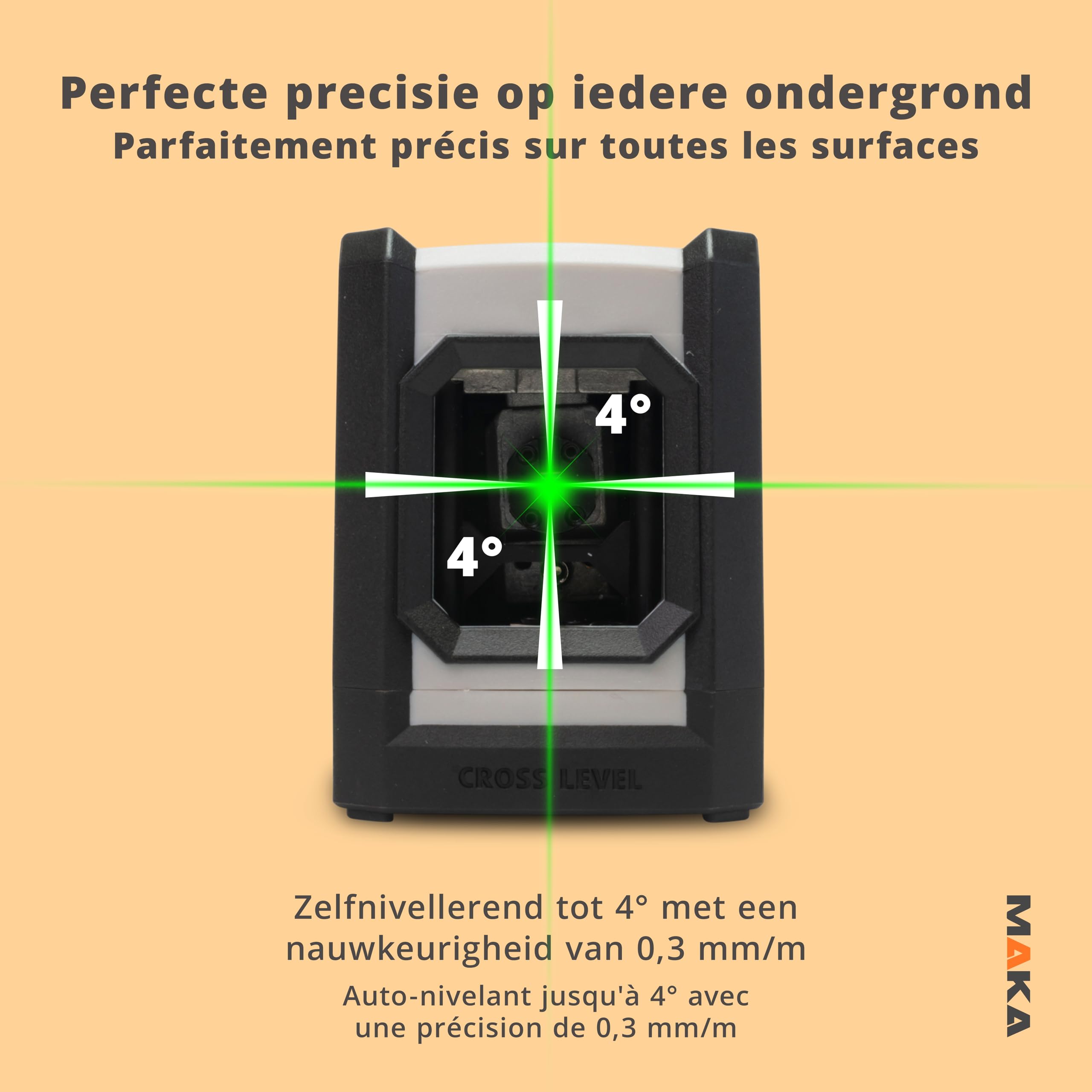 MAKA Groene Kruislijnlaser Zelfnivellerend - USB-C - 20 M MAKA Groene Kruislijnlaser Zelfnivellerend - USB-C - 20 M