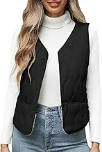 Yuson Girl Gilet for Women UK Sleeveless Short Fleece Jacket Autumn Winter Warm Quilted Gilet Casual V-Neck Ladies Gilets Bodywarmer Lightweight Soft Vest Transition Jacket Waistcoat