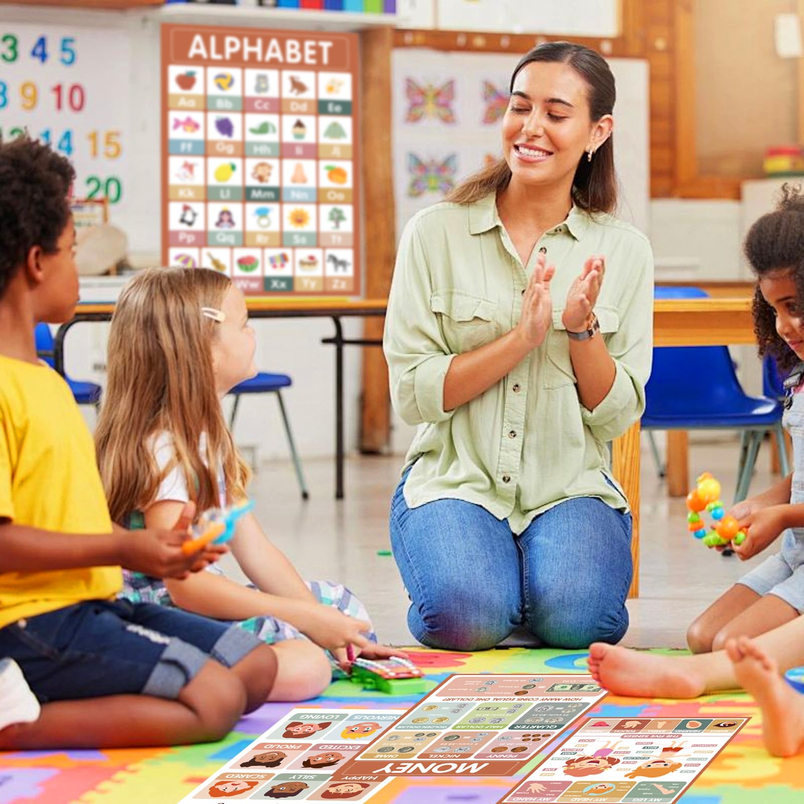 YKQuarnion 18 affiches éducatives bohèmes pour tout-petits de 1 à 5 ans – ABC, chiffres, couleurs et formes laminés pour l'école maternelle et la maternelle – Décoration de salle de classe (27,9 x