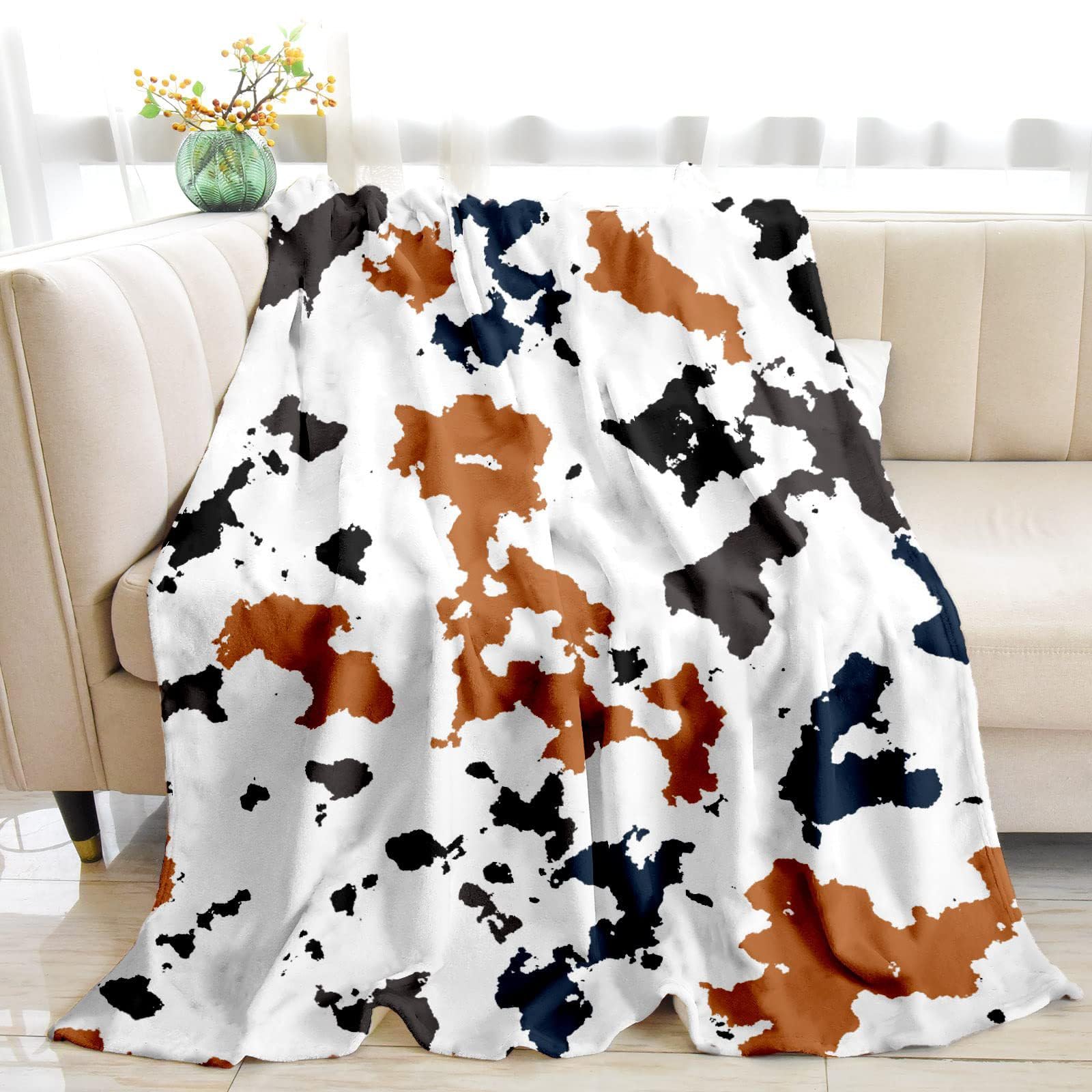 Couverture en flanelle vache légère, grand plaid canapé et chambre 173x218cm