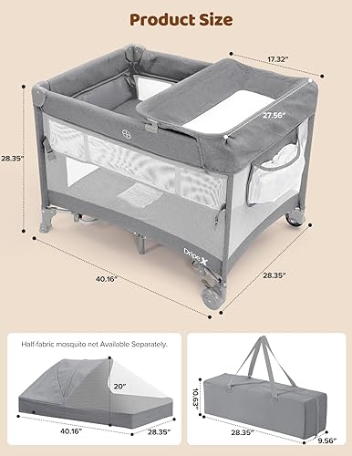 Miniatura 2 de Dripex Pack and Play, moisés de bebé 5 en 1, cuna portátil con colchón, cambiador, balancín extraíble, bolsa de viaje, patio plegable para recién