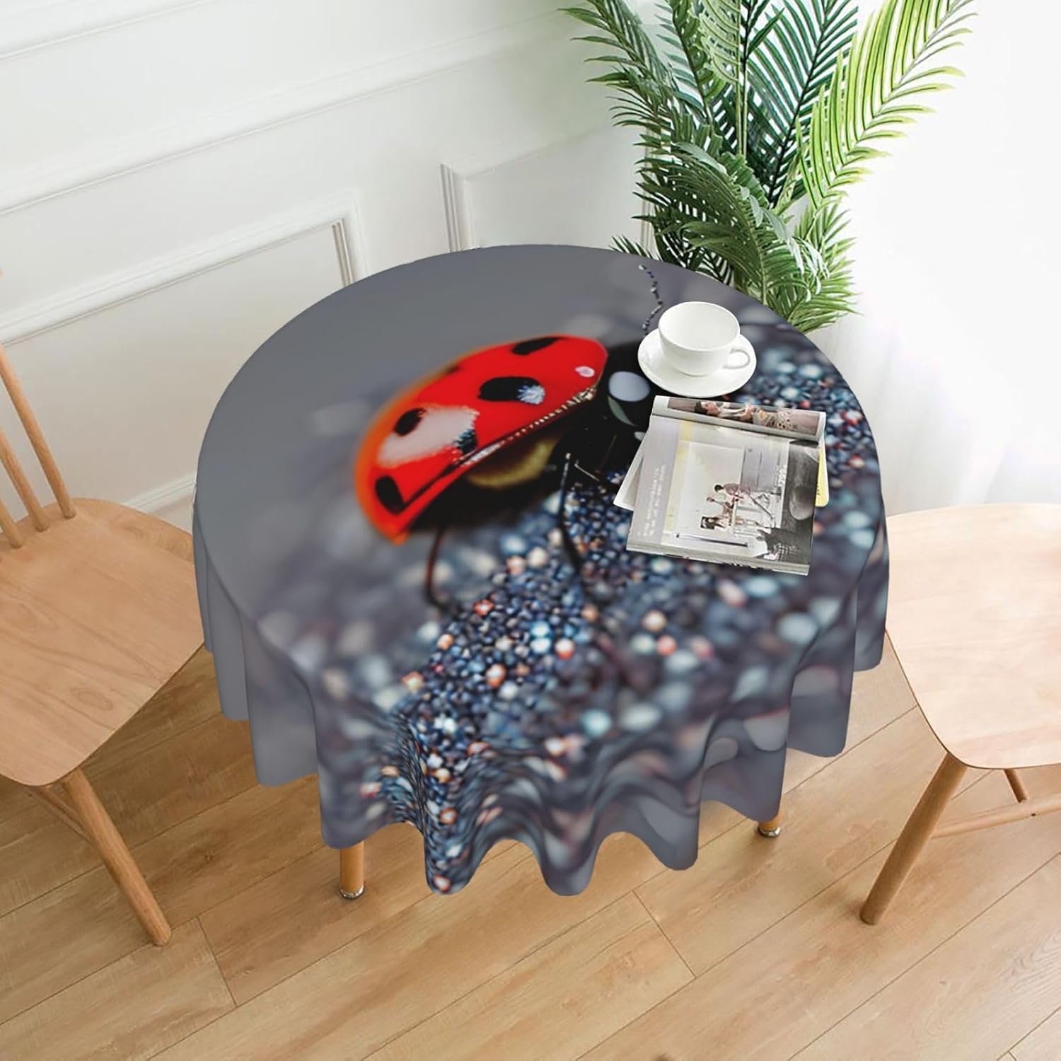 Ladybugs Pattern Infinite Speckled Print Wrinkle Free Dining Table Cover for Birthday Party Farmhouse Tablecloths Up to 60 x 60 Inches