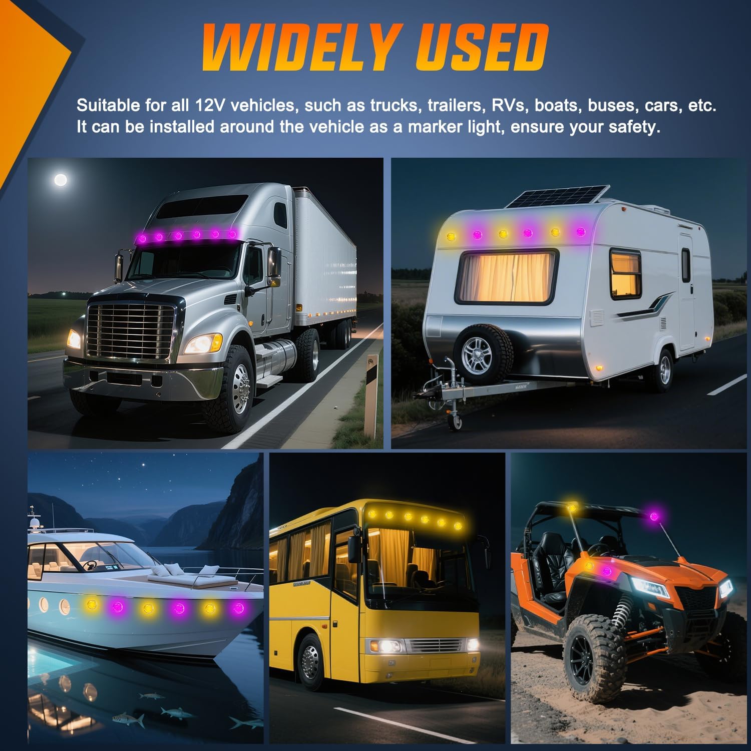Nilight Watermelon Light 17 LED Dual Color 2PCS Stainless Steel Bezel Amber to Purple Side Marker Clearance Turn Signal Lights 4 Plug IP68 Waterproof for Trailer Truck Pickup Camper RV ATV UTV Boat