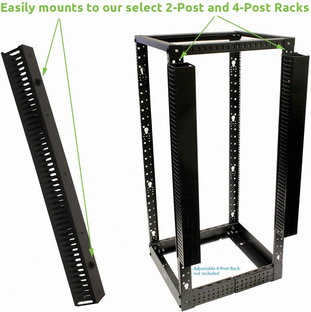 NavePoint 1 Channel Steel Vertical Duct Cable Manager with Plastic Tray Mount Buttons 68 Inches