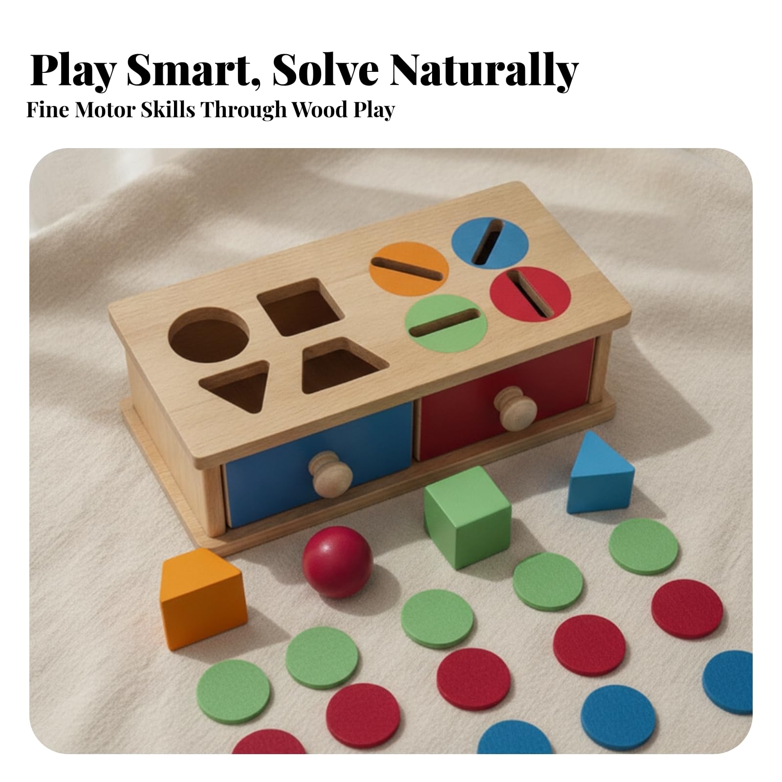 Boîte à Formes en Bois Hêtre Coloré, pr la Mocité Fine, J Éducatif, on